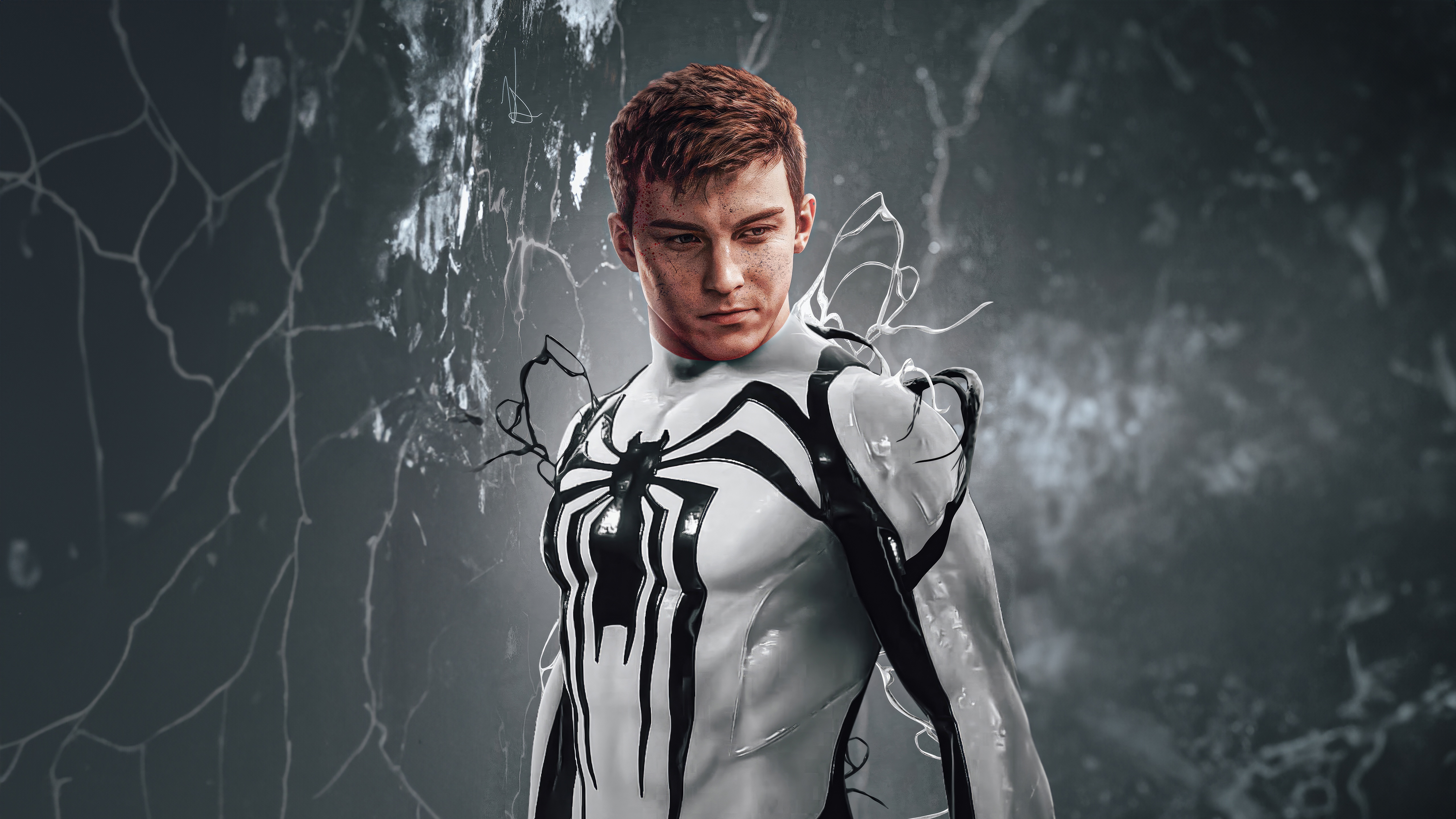 Spider-Man in White Symbiote Suit HD Wallpaper