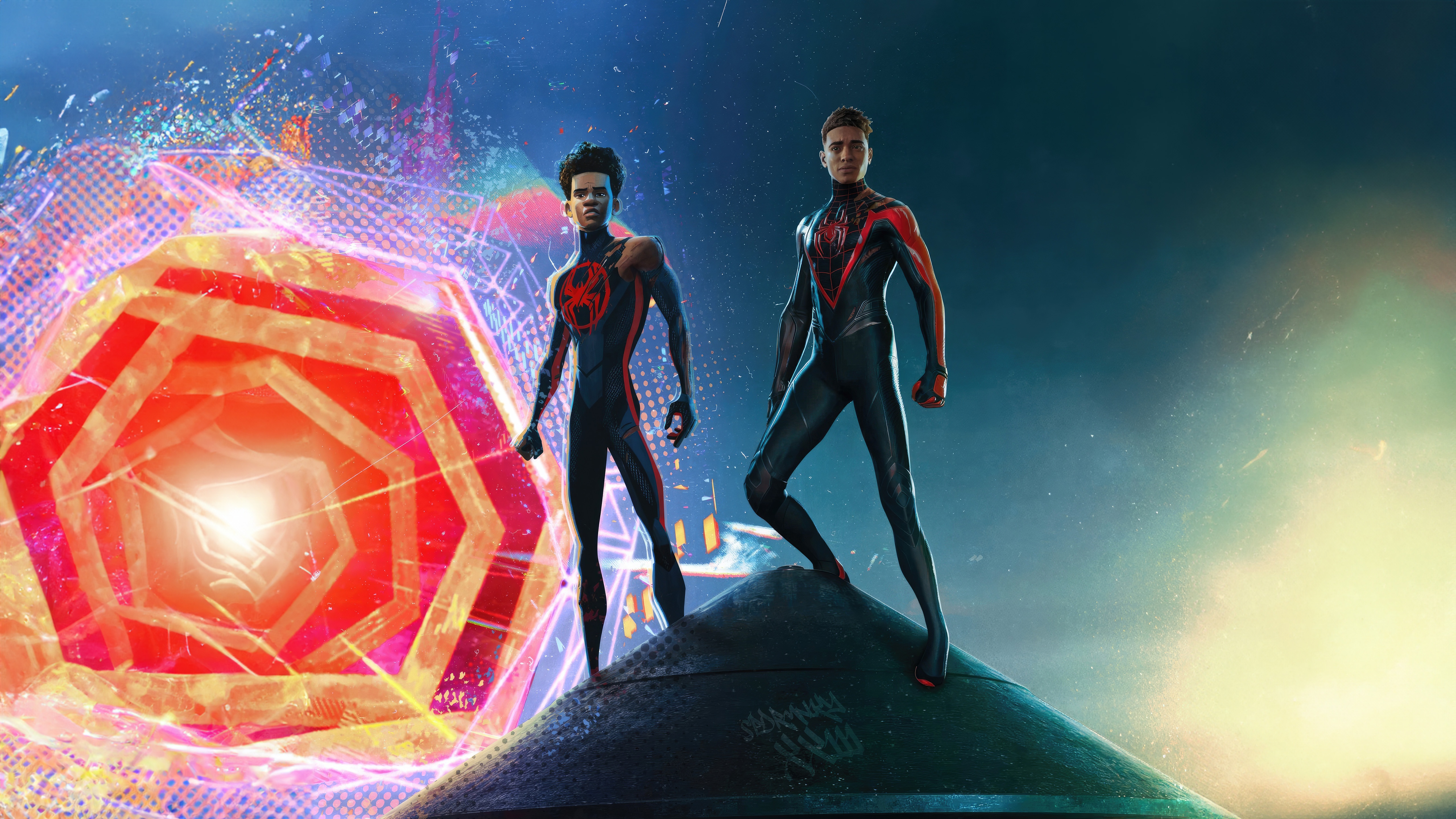 Miles Morales and Peter Parker in Spider-Verse HD Wallpaper