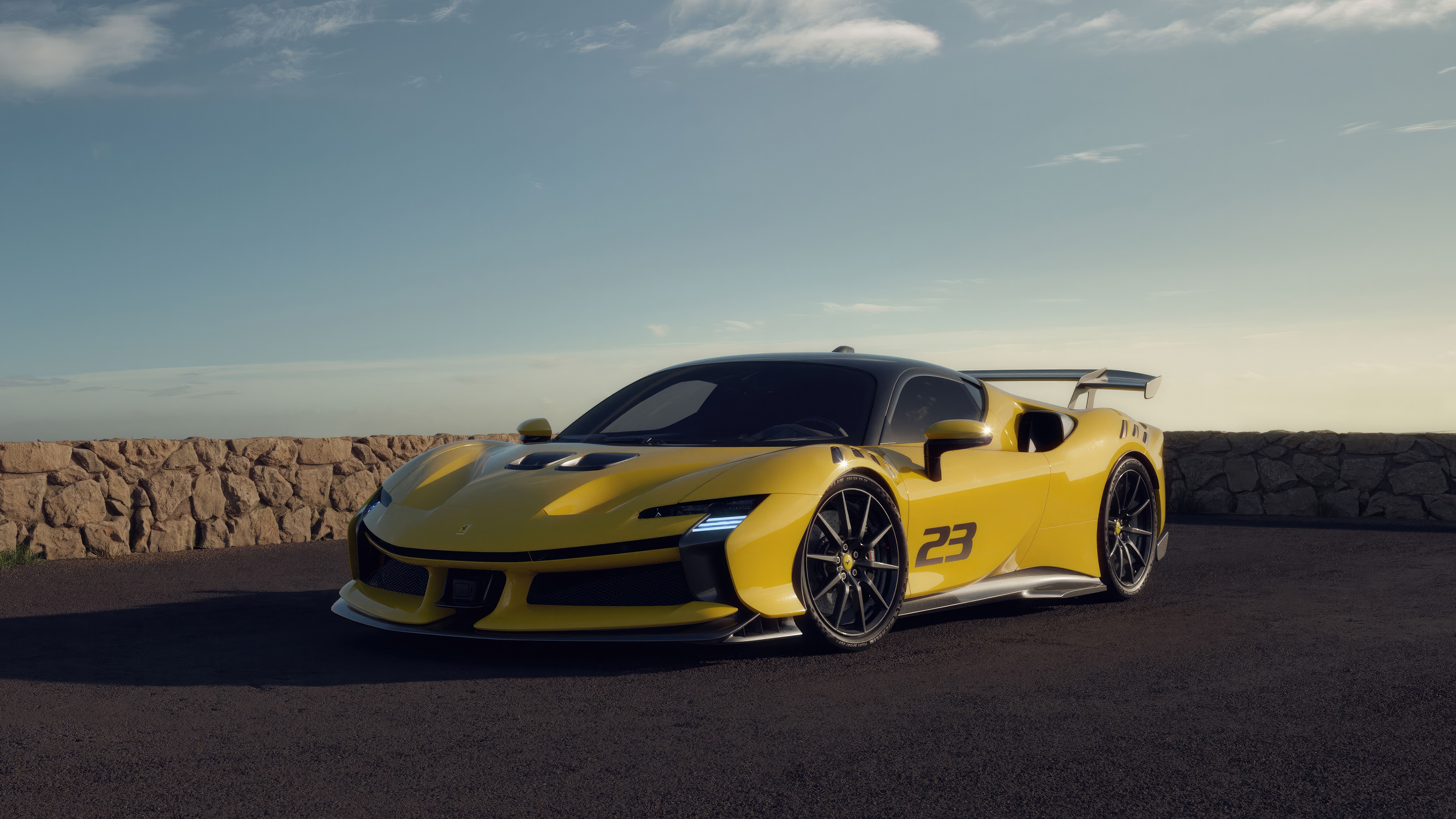 Yellow Ferrari SF90 Stradale with number 23 HD Wallpaper