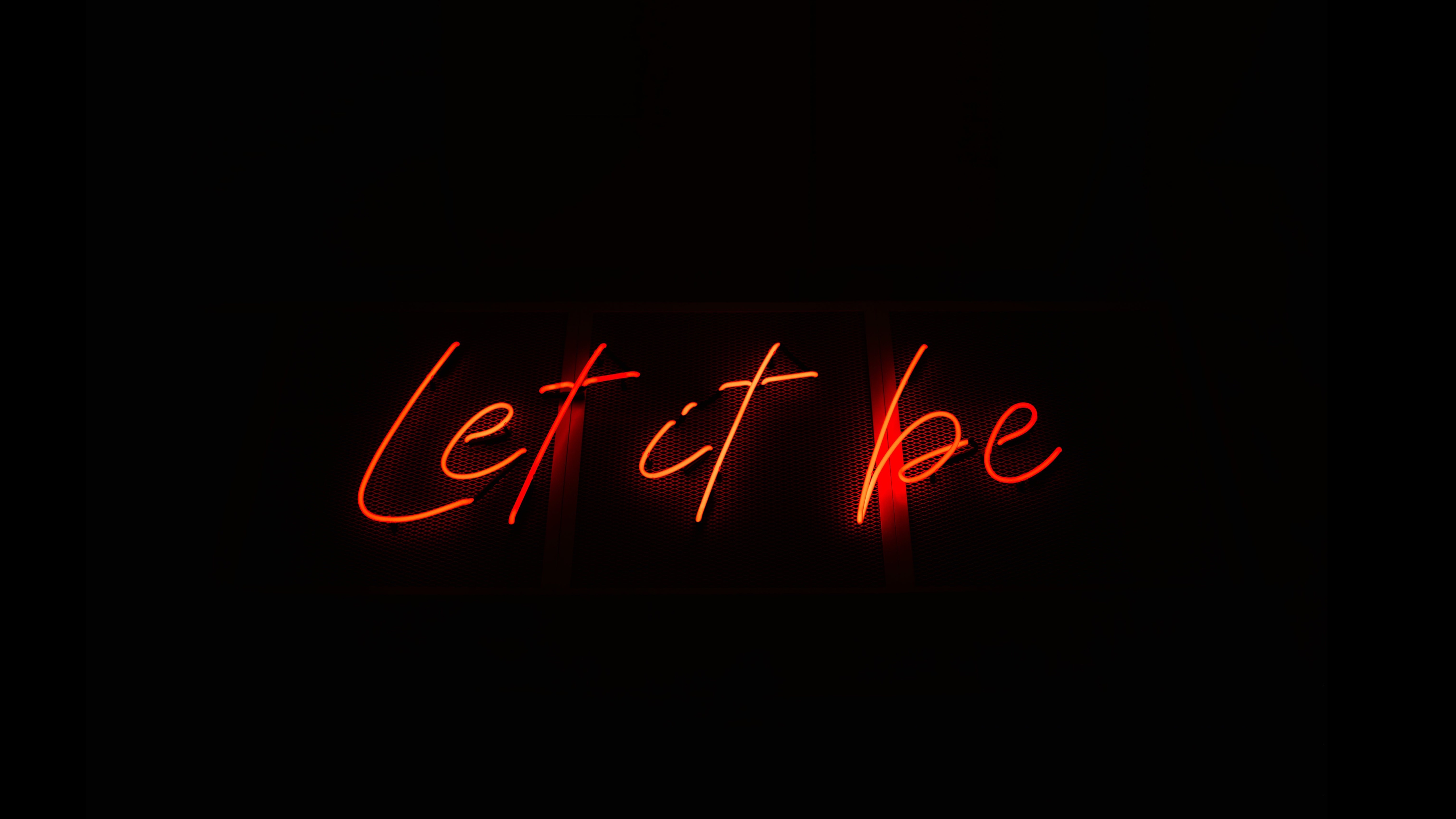 Red Neon Sign "Let It Be" on Black Background HD Wallpaper
