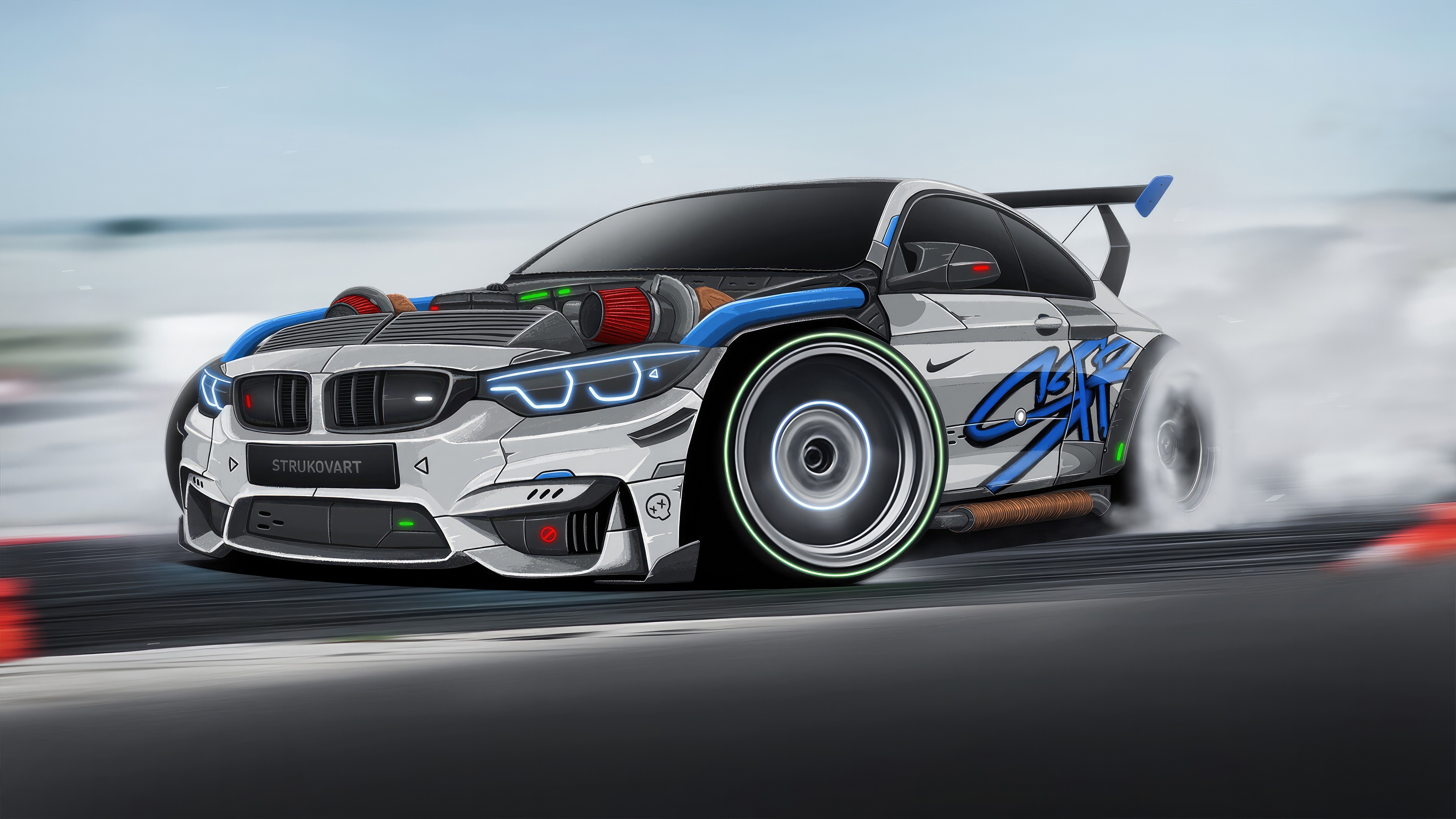 Customized BMW M4 F80 with twin turbos drifting HD Wallpaper