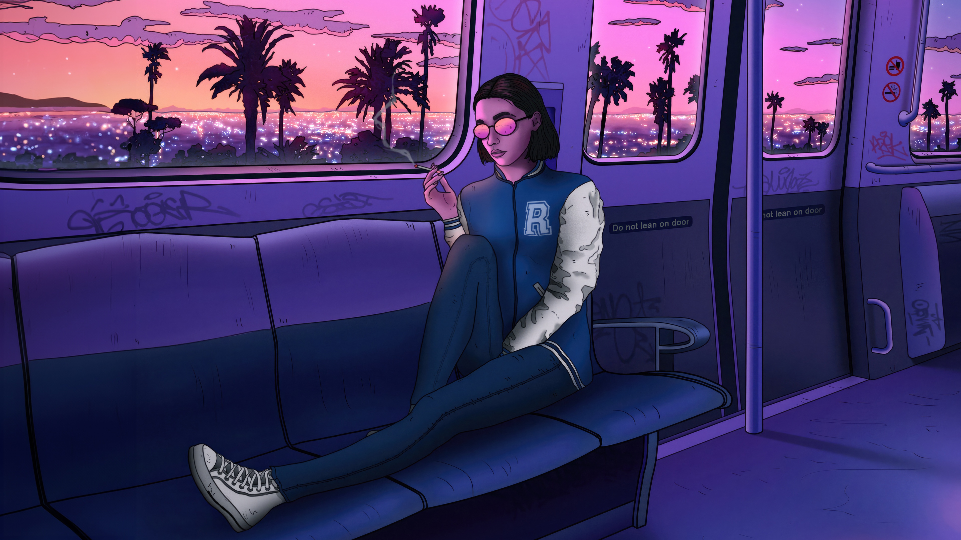 Synthwave Chic Girl on a Train HD Wallpaper
