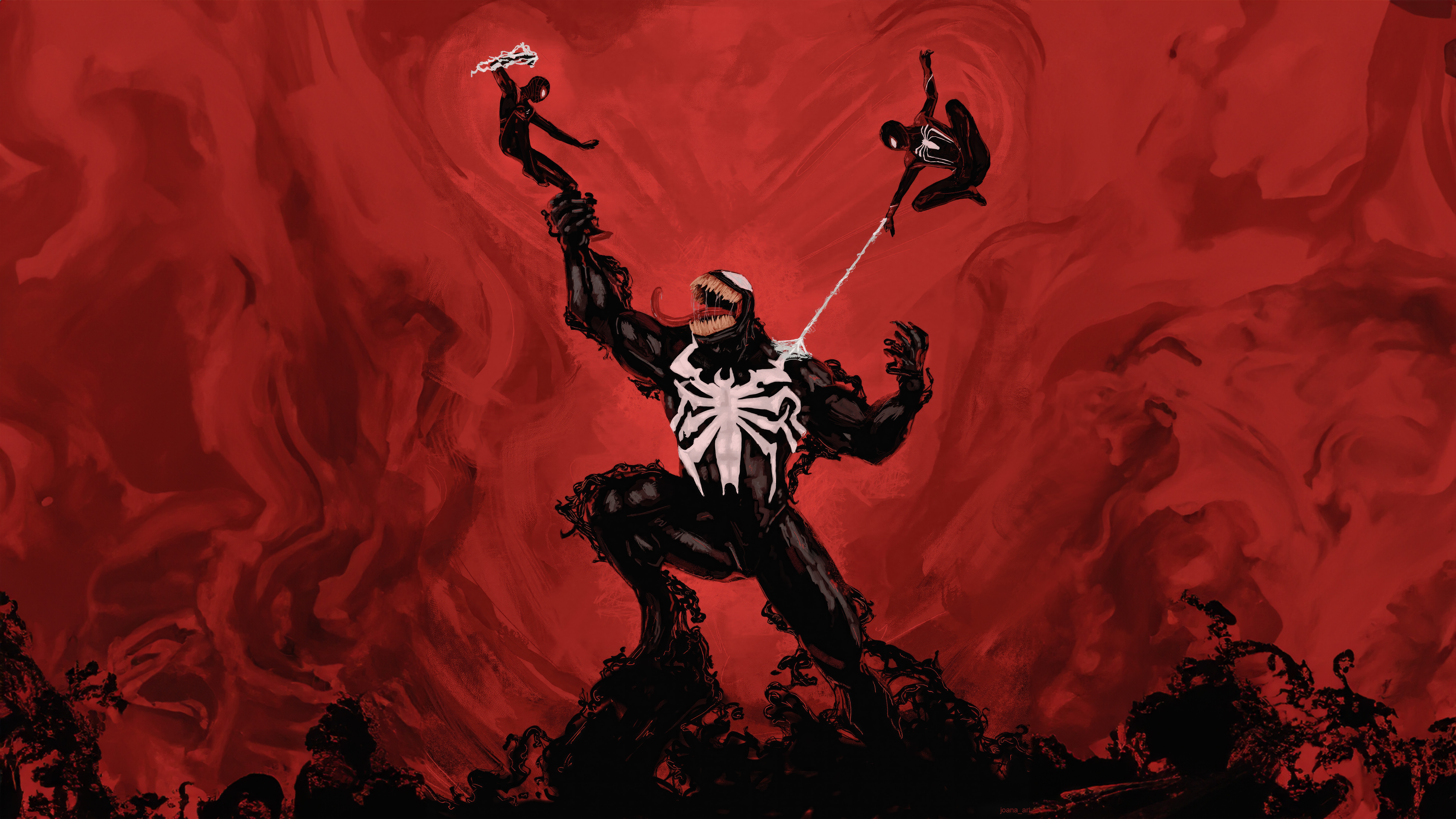 Venom fighting Spider-Man and Miles Morales HD Wallpaper