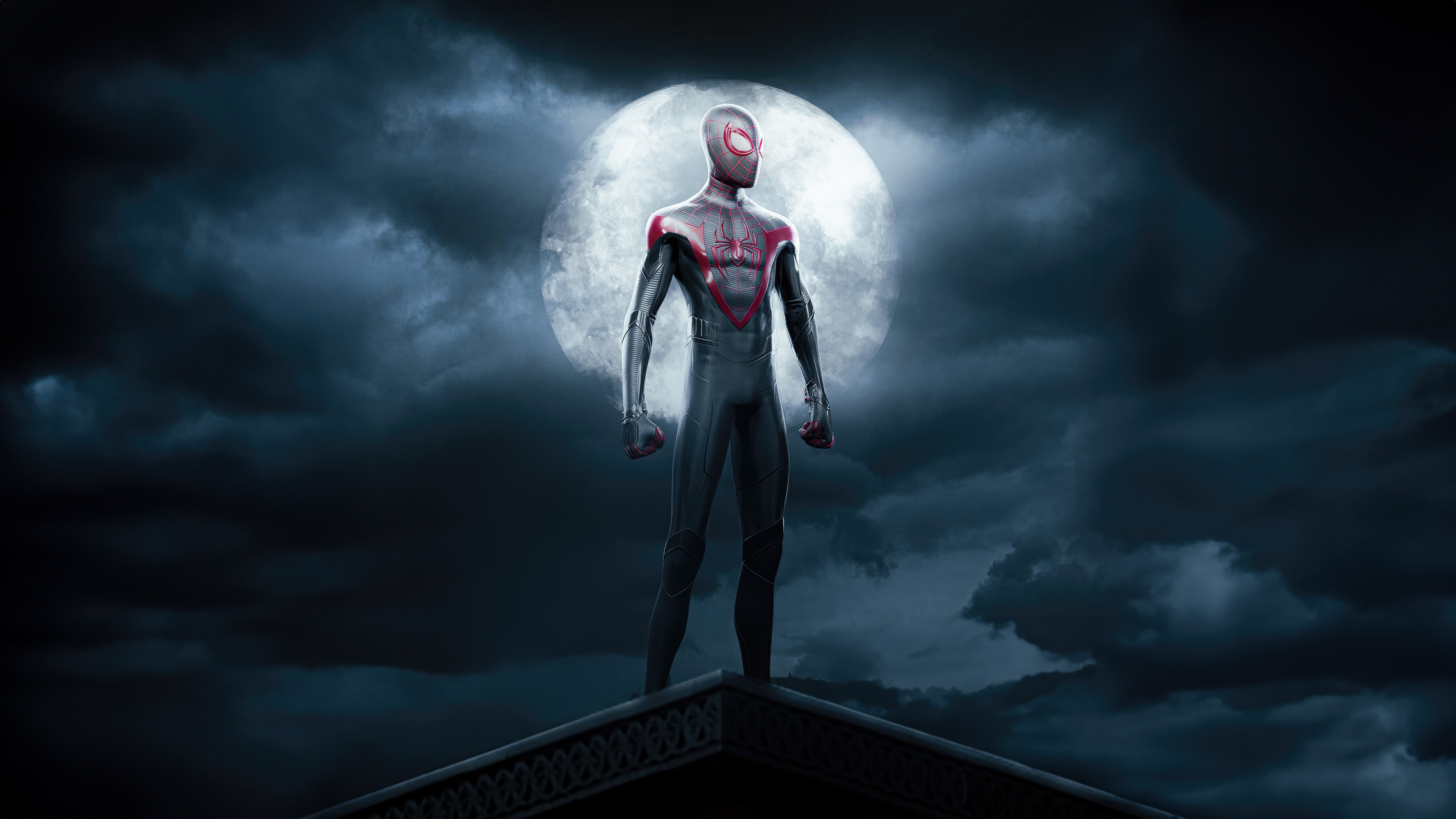 Spider-Man in New Suit Standing on Rooftop HD Wallpaper