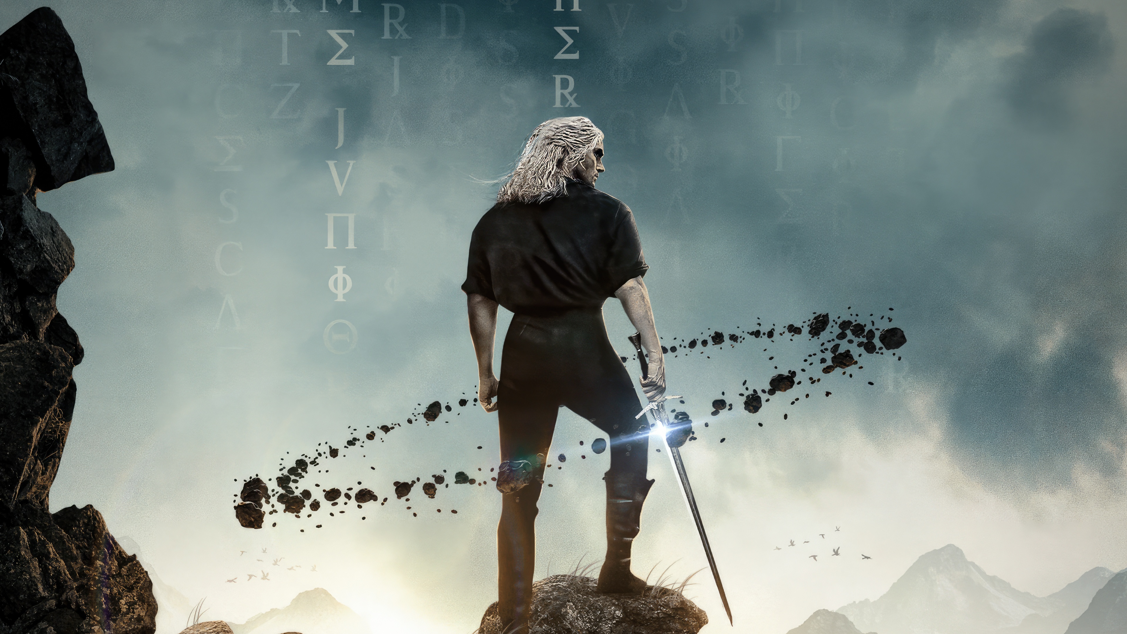 The Witcher Geralt on a Rocky Outcrop HD Wallpaper