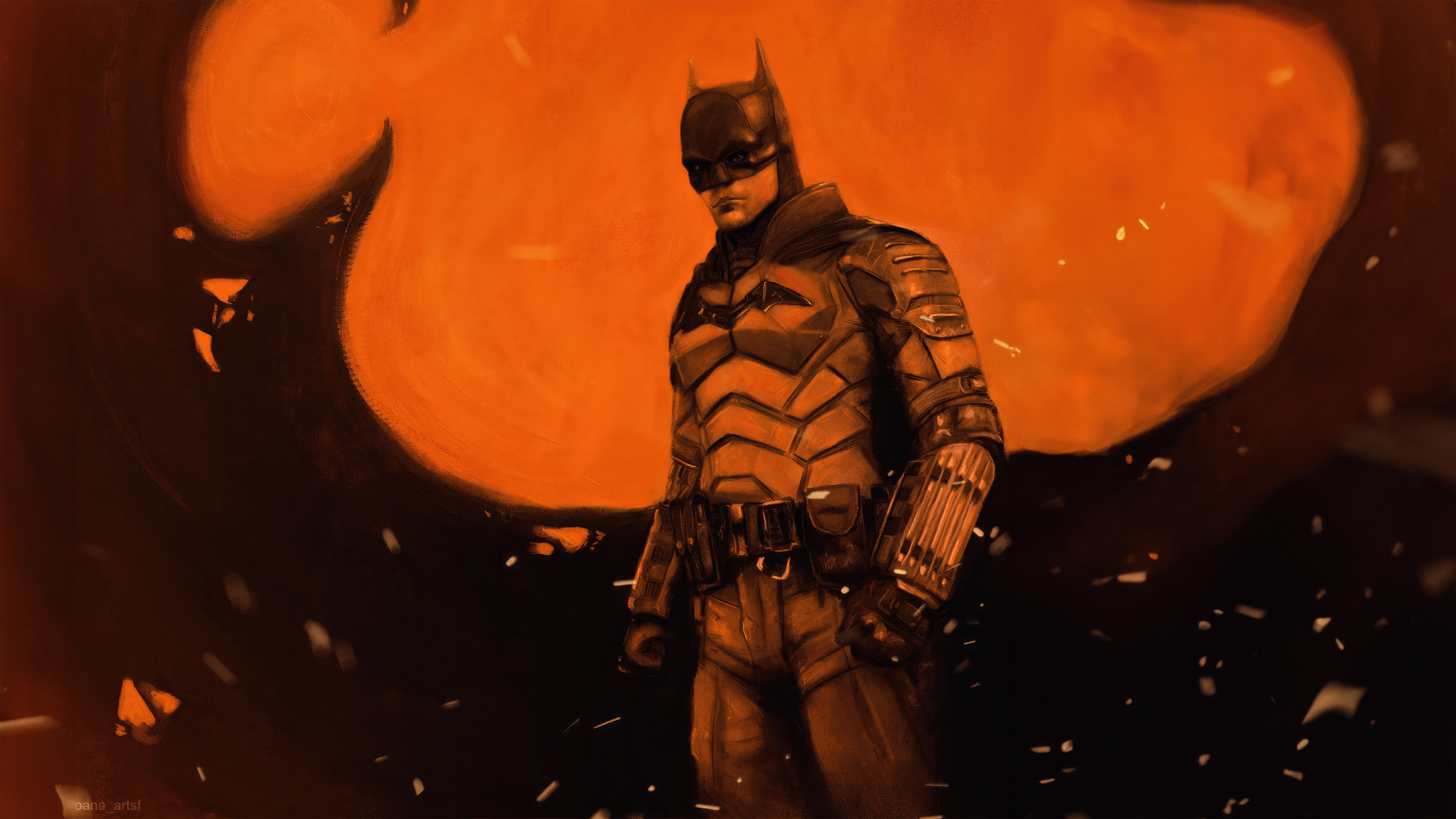 The Batman standing in front of an orange background HD Wallpaper