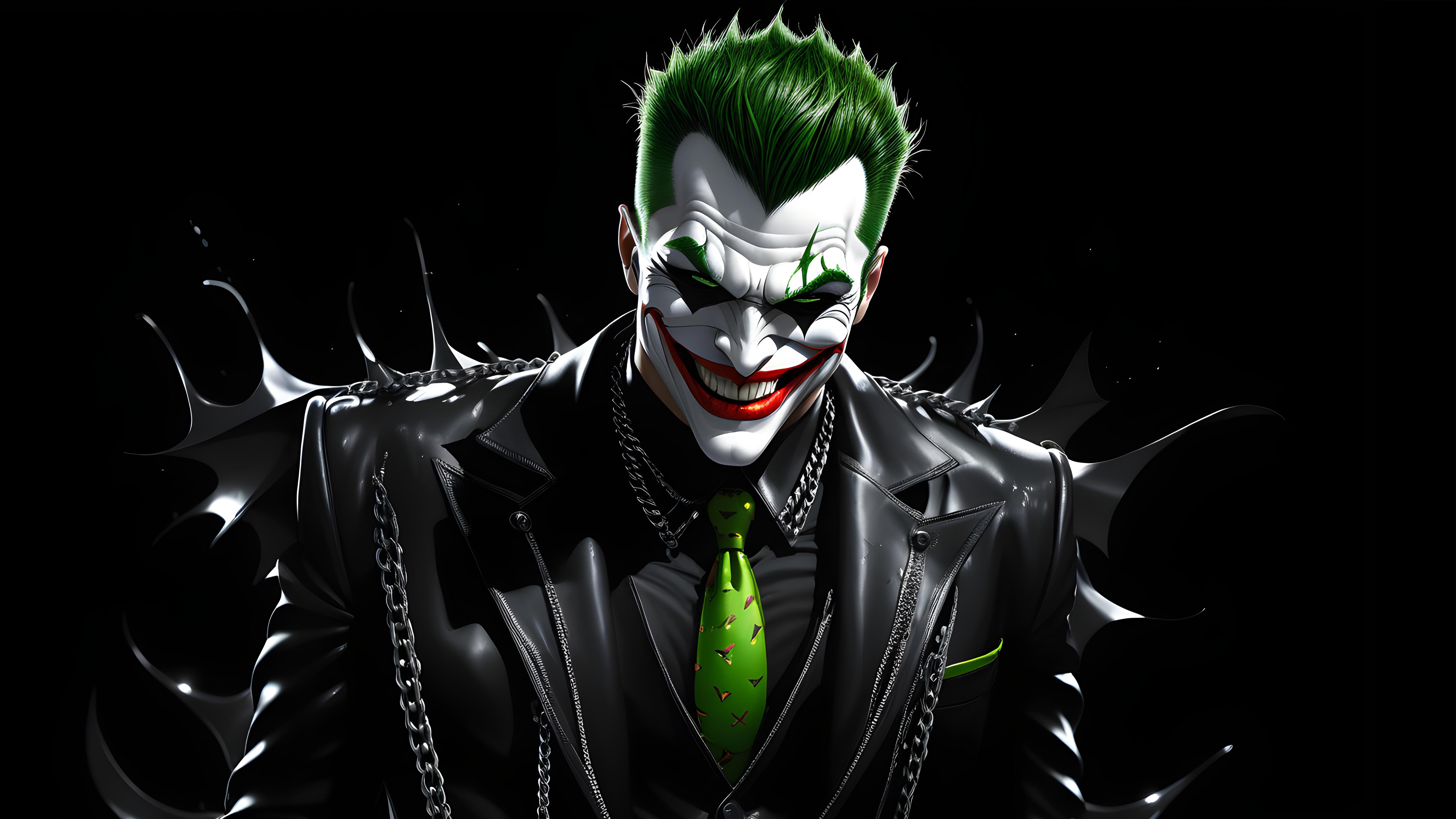 The Joker with green hair and a black leather jacket HD Wallpaper