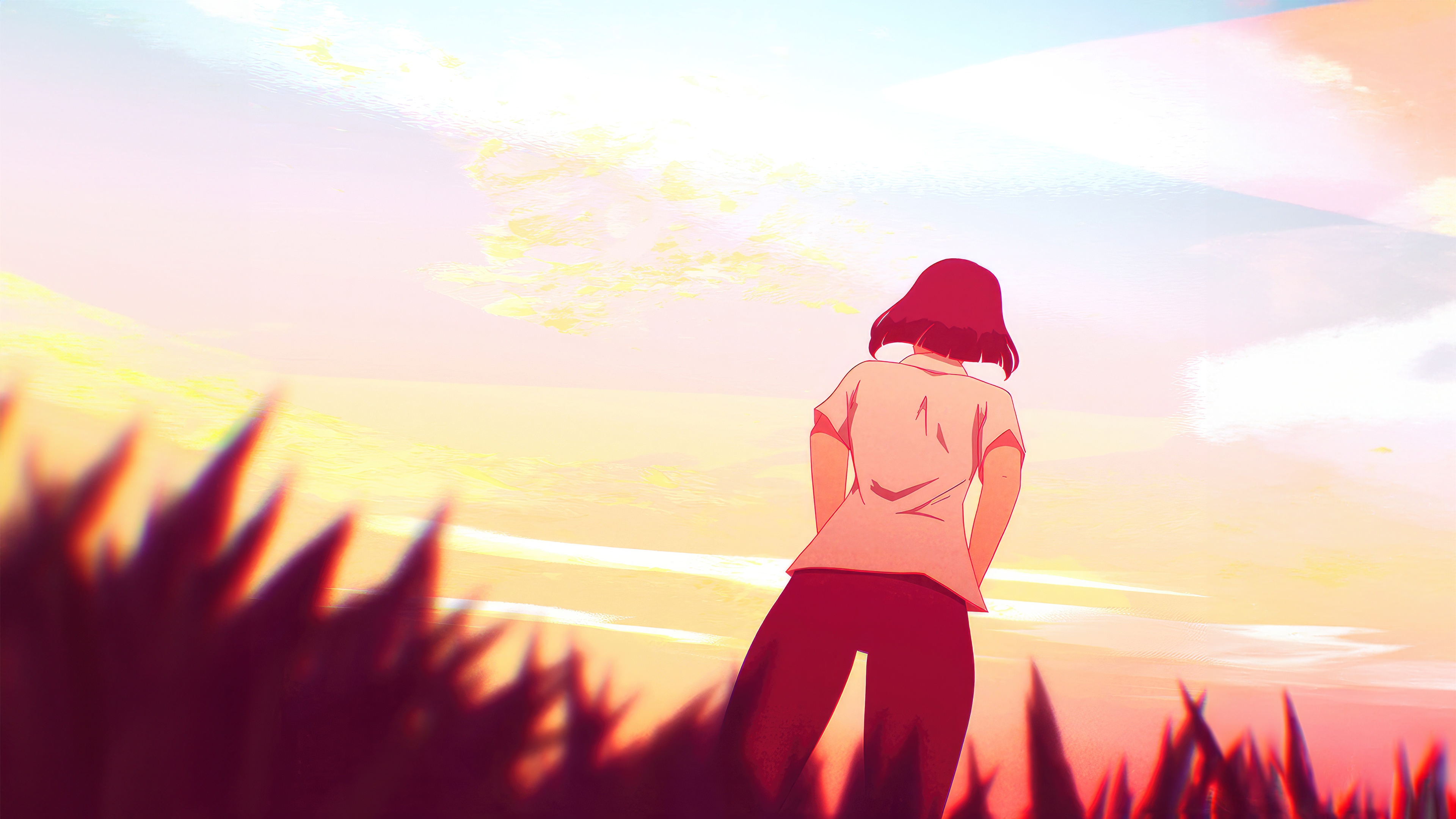 Girl looking at a cool sunset HD Wallpaper
