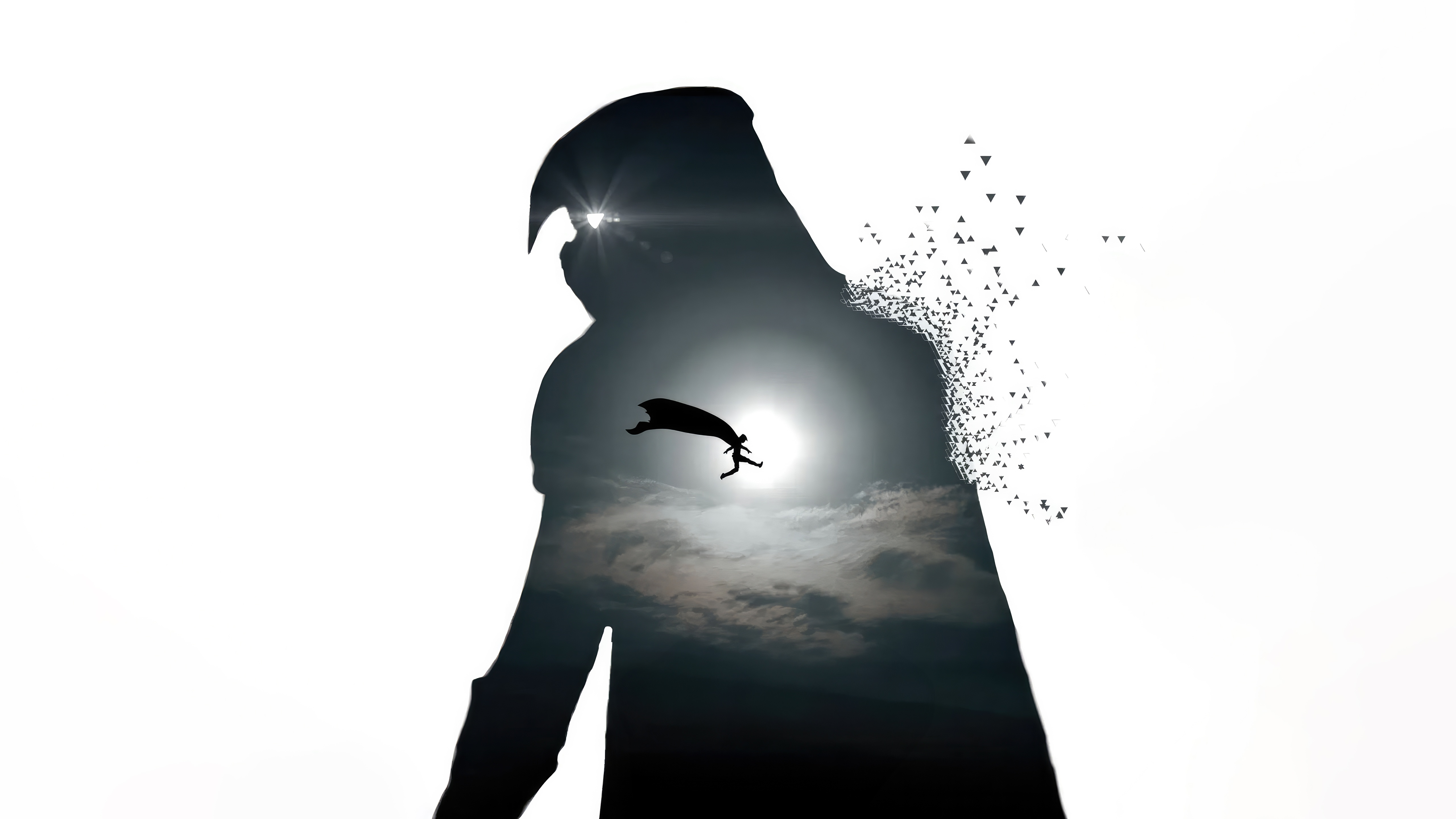 Moon Knight silhouette with a figure running towards the sun HD Wallpaper