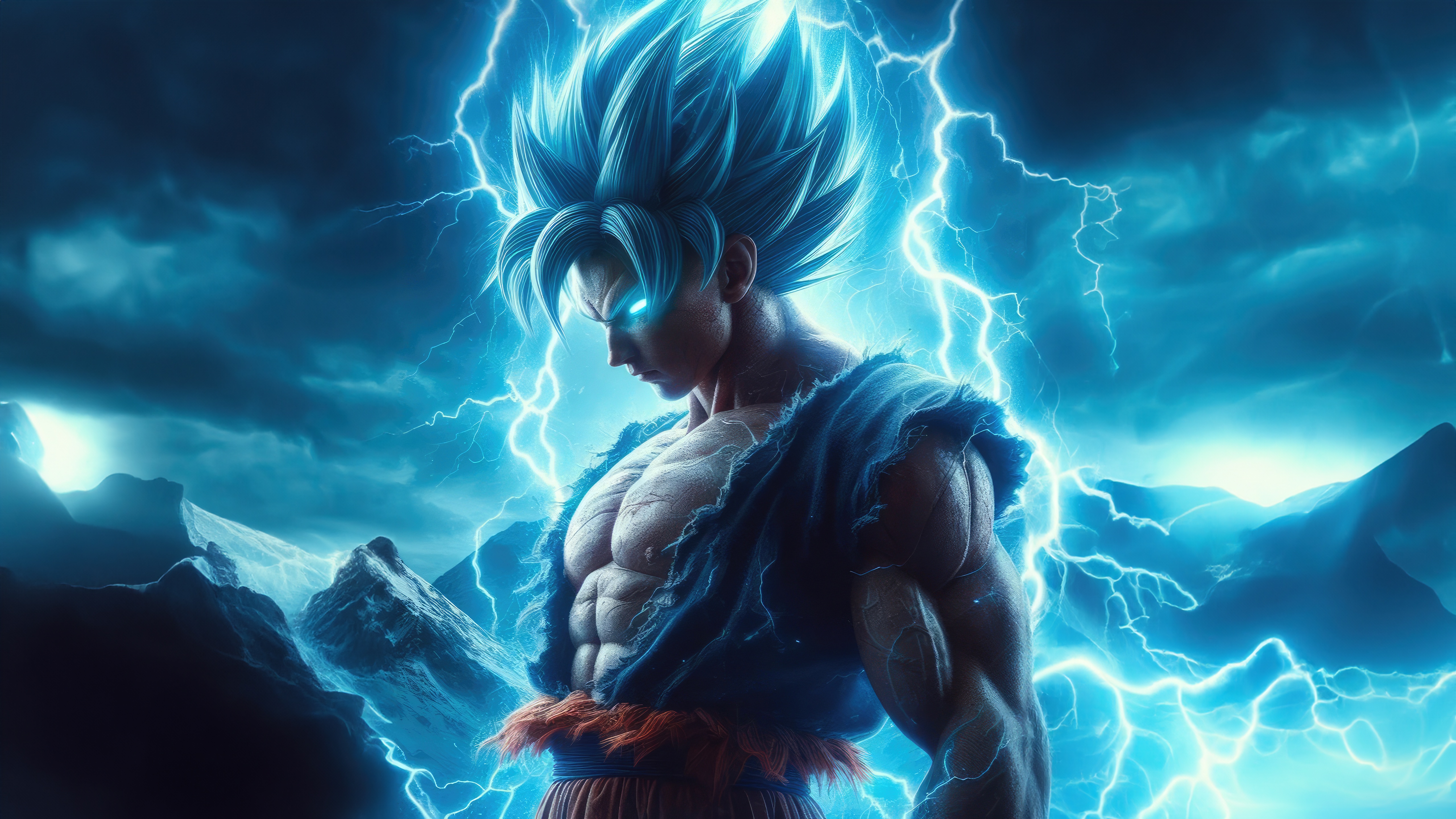 Goku in Super Saiyan Blue with Lightning HD Wallpaper