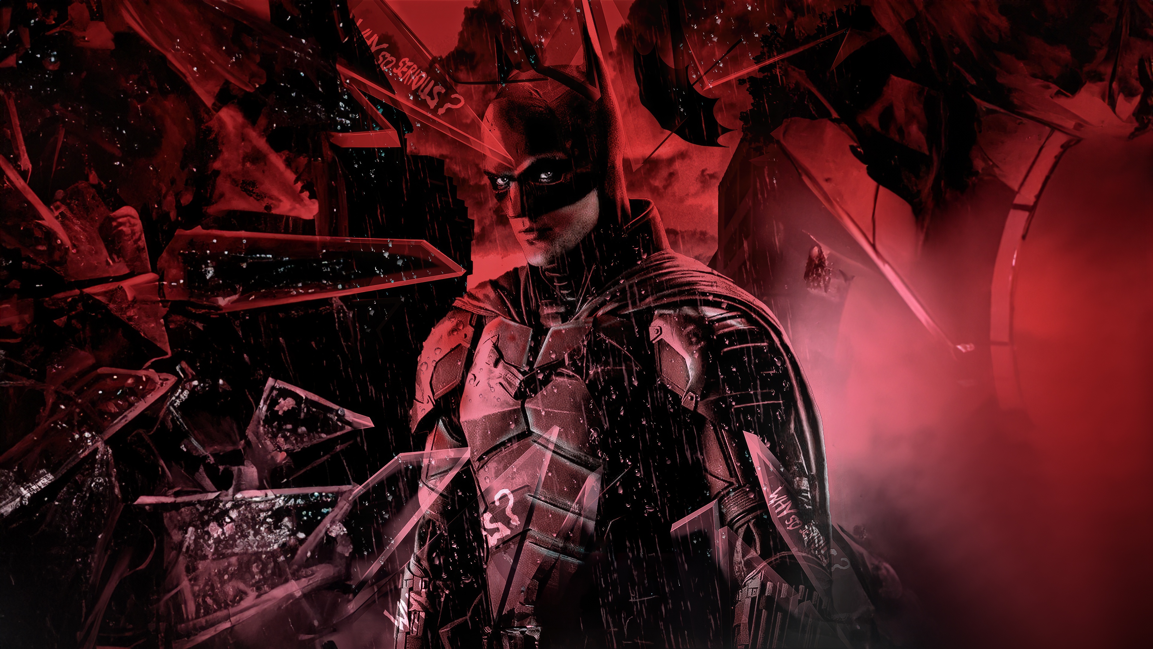 The Batman in a red, shattered environment HD Wallpaper