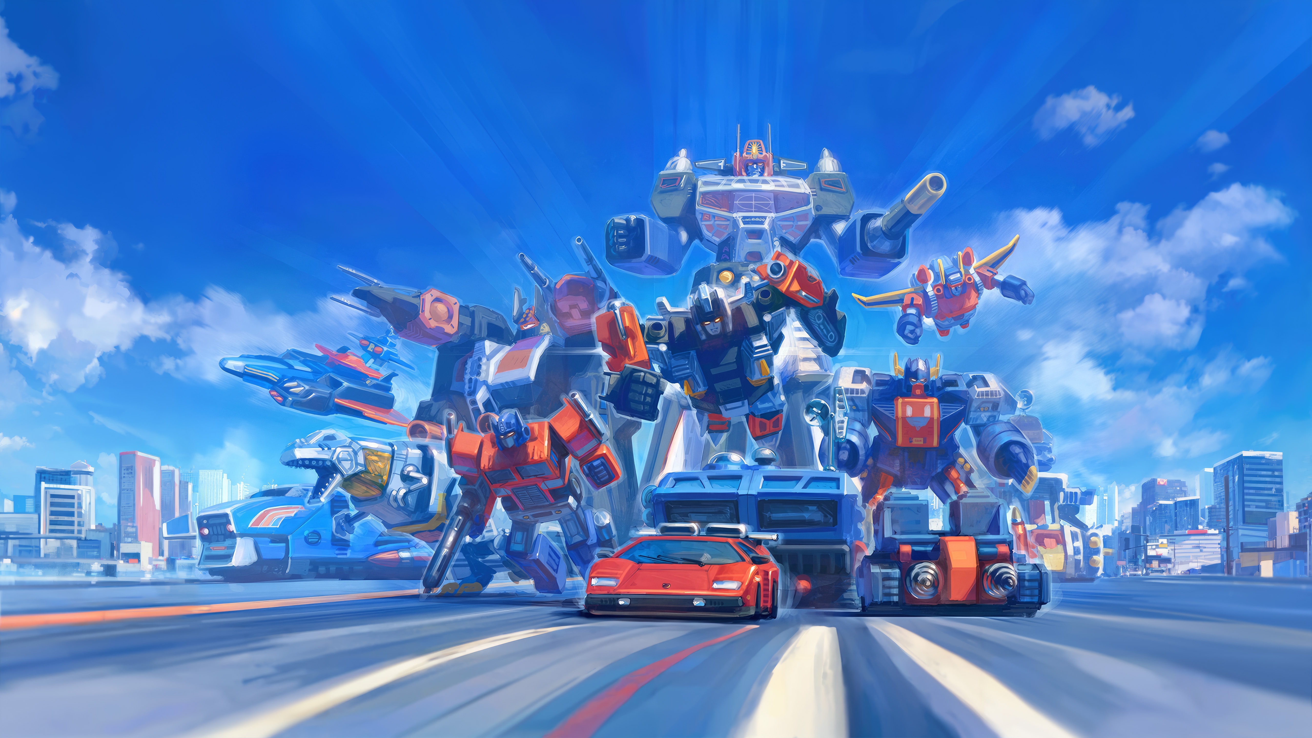 Transformers Diaclone Robots in a City HD Wallpaper