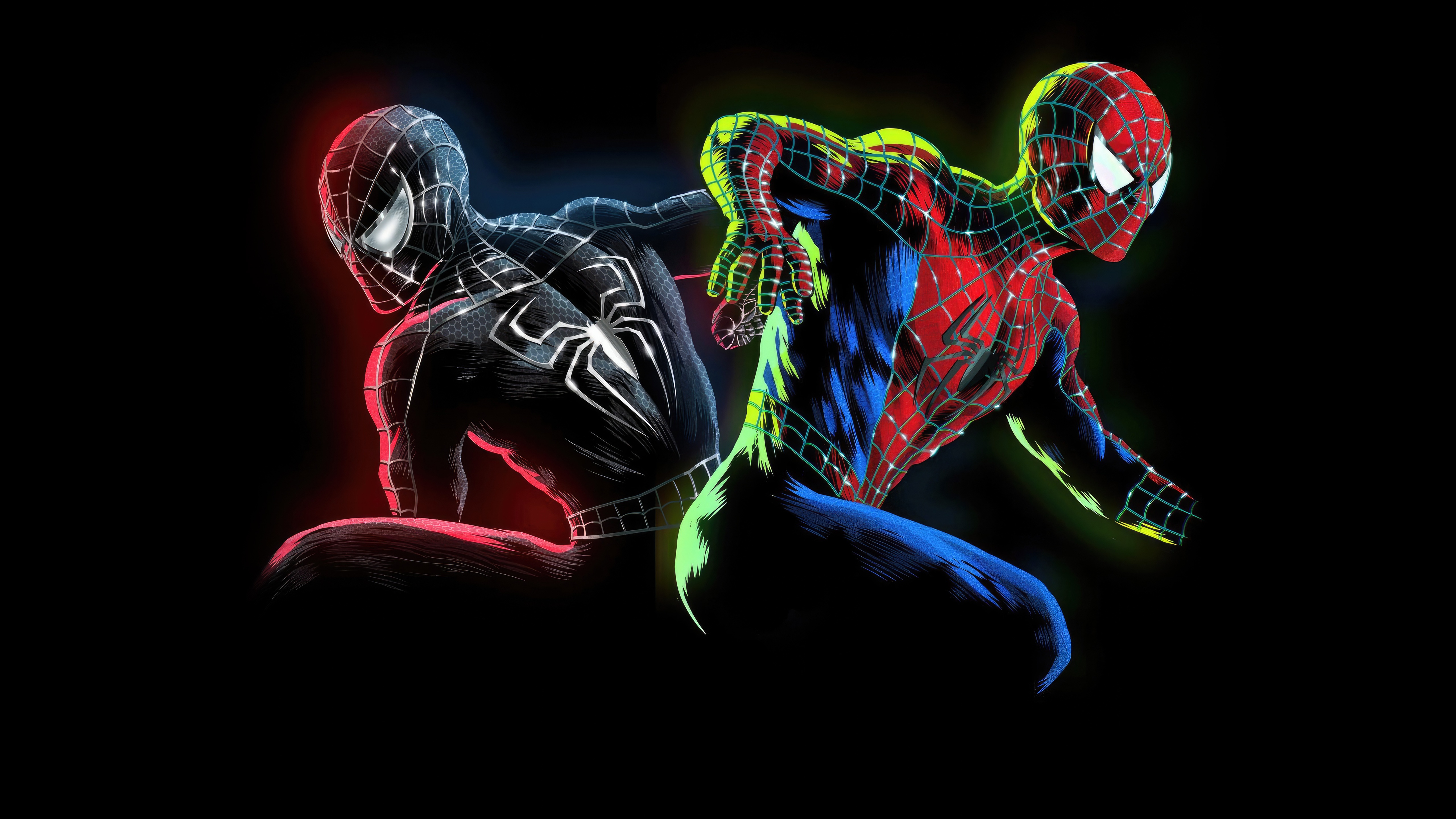 Spider-Man in Black and Red Suits HD Wallpaper