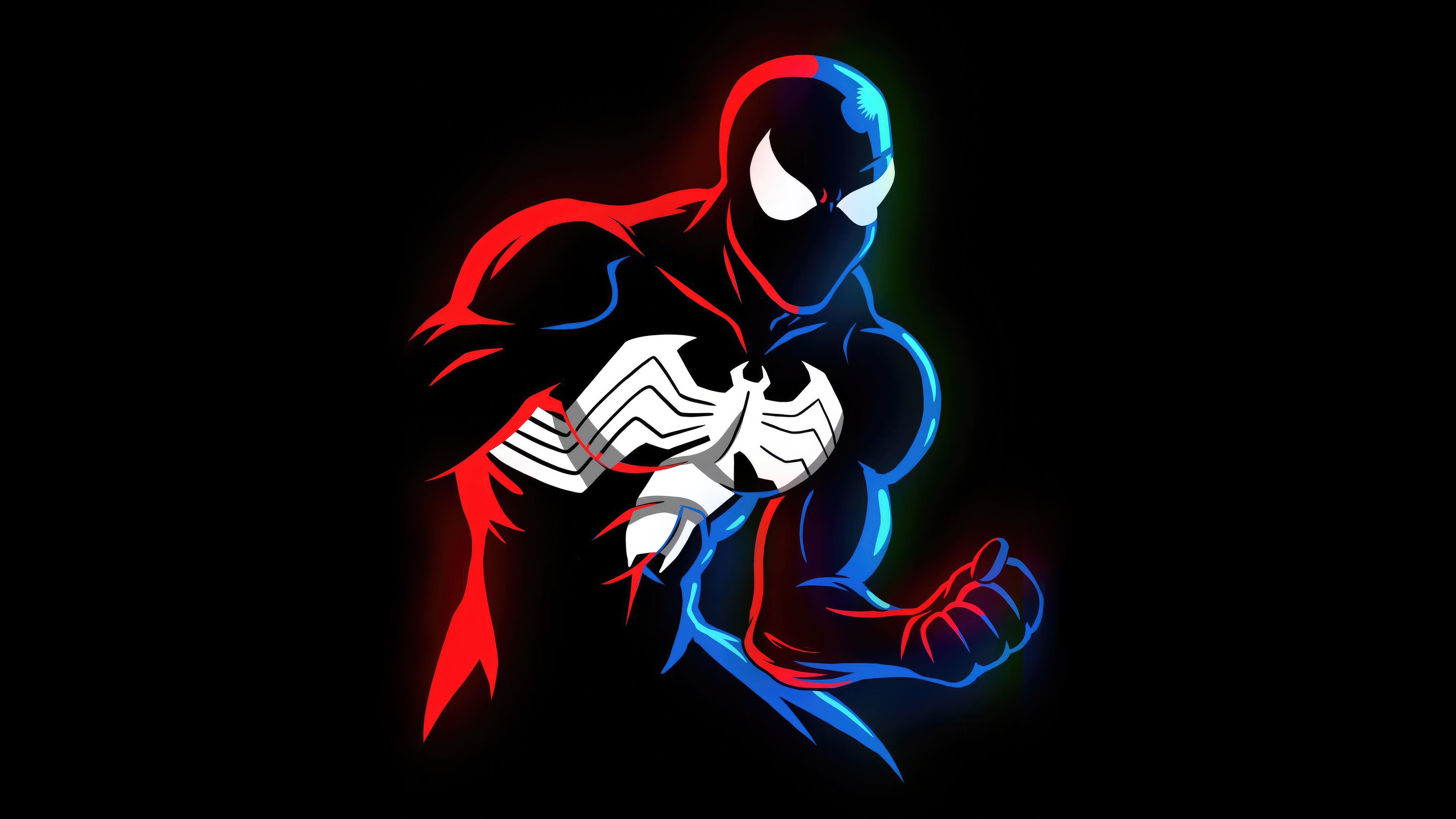 Spider-Man in Black Suit with Red and Blue Lighting HD Wallpaper