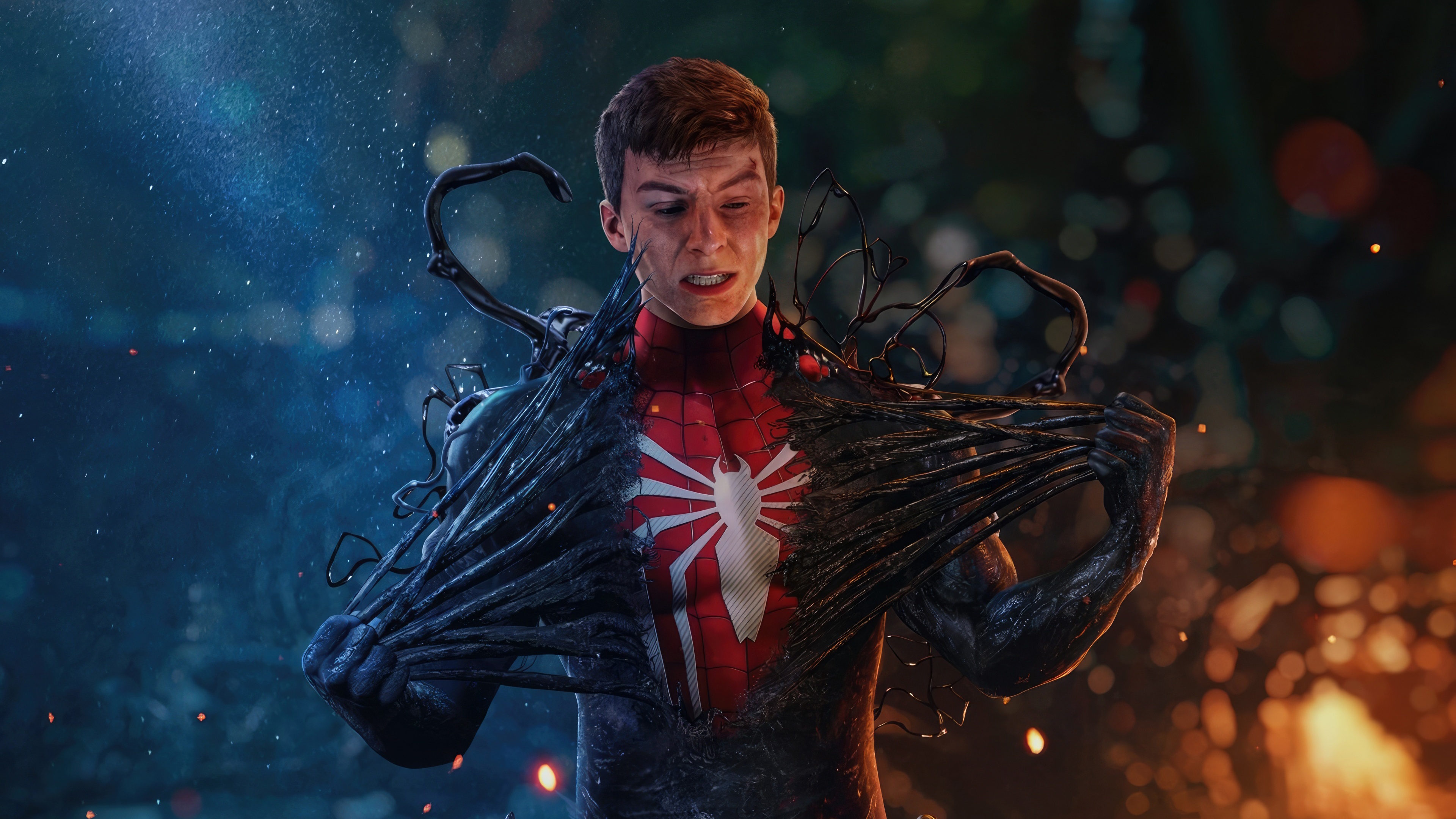 Spider-Man Ripping Off Symbiote Suit HD Wallpaper