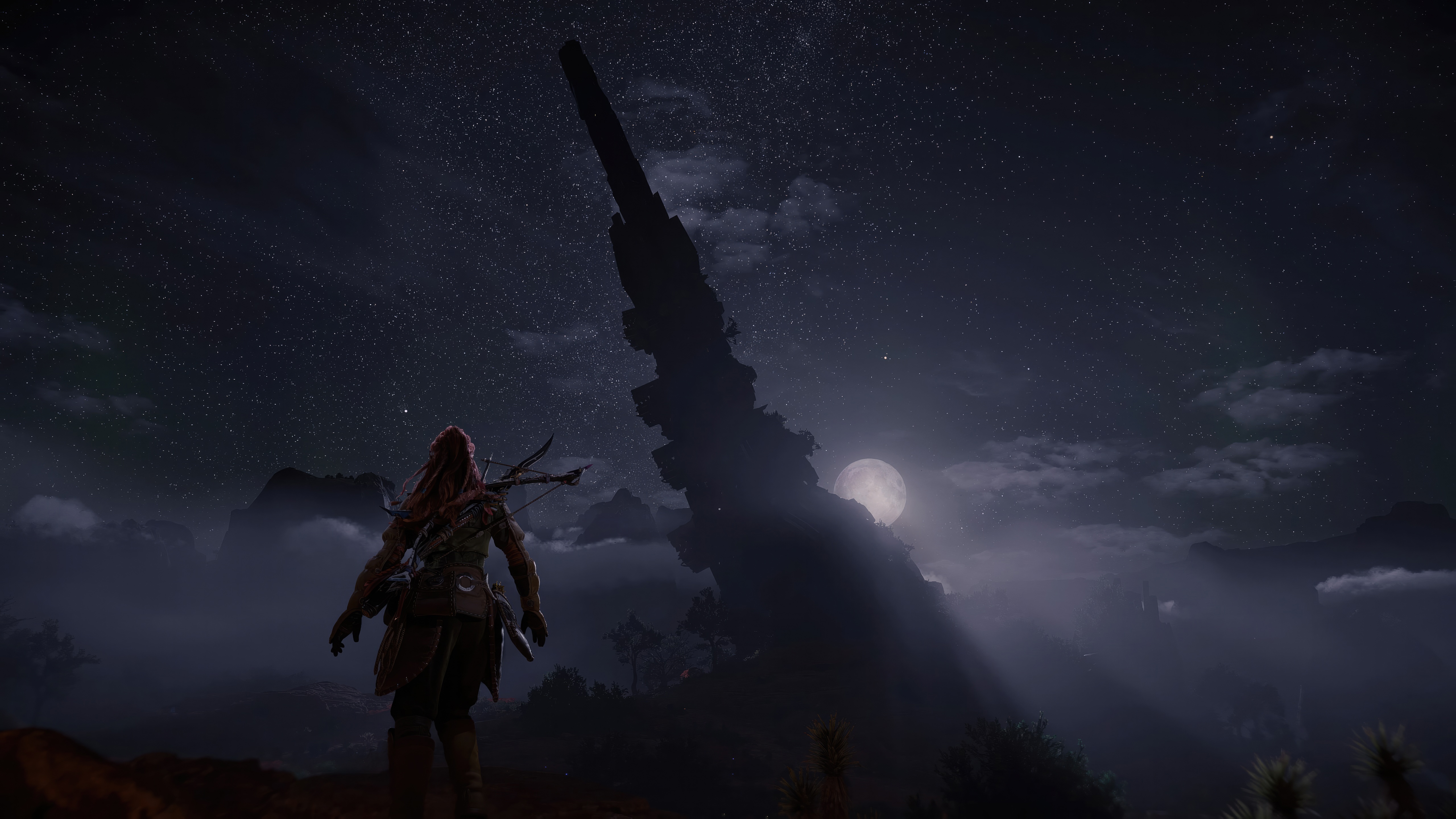 Aloy in Horizon Forbidden West at night HD Wallpaper