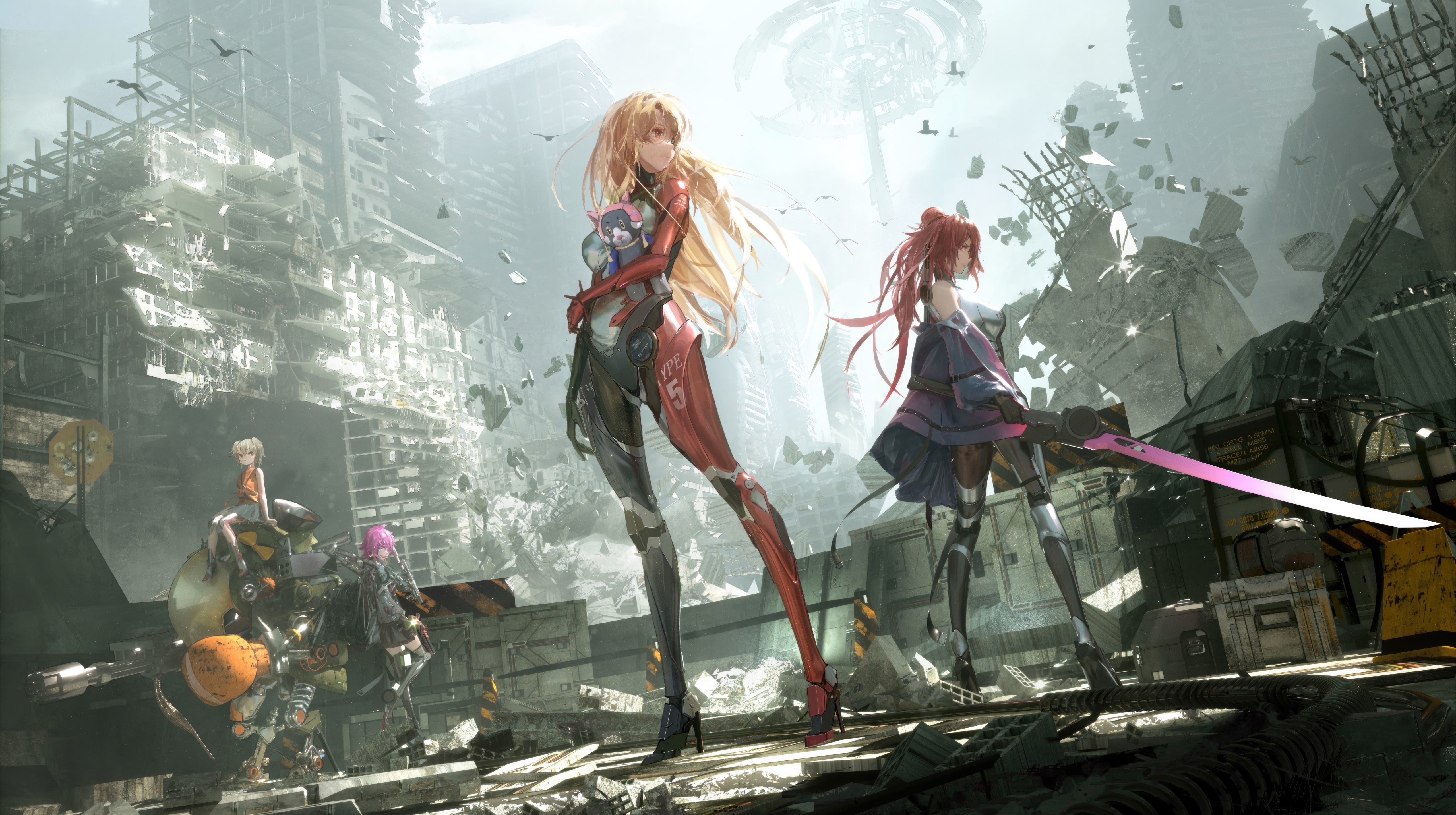 Tower of Fantasy characters in a ruined city HD Wallpaper
