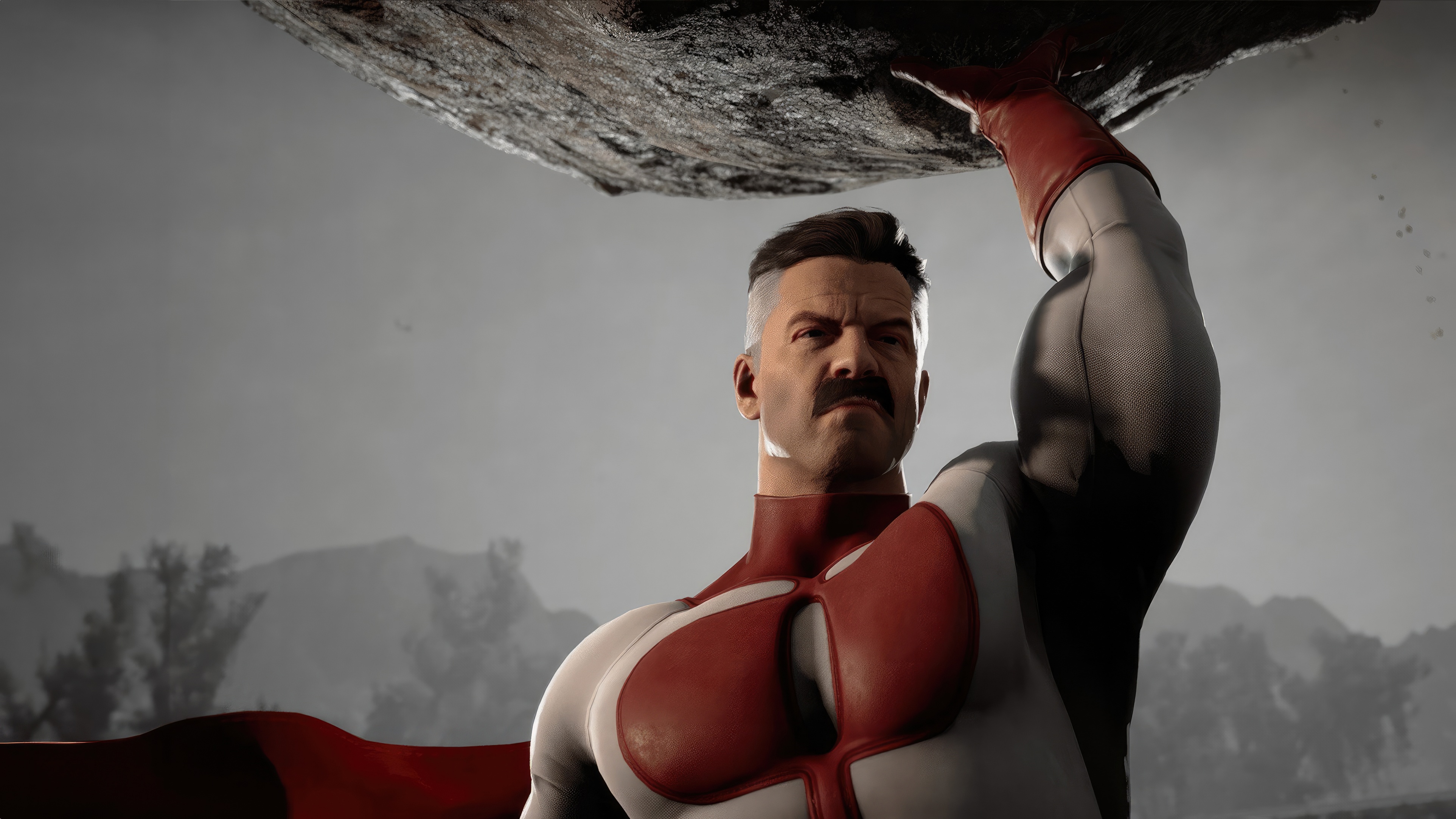 Omni-Man holding a large rock above his head HD Wallpaper