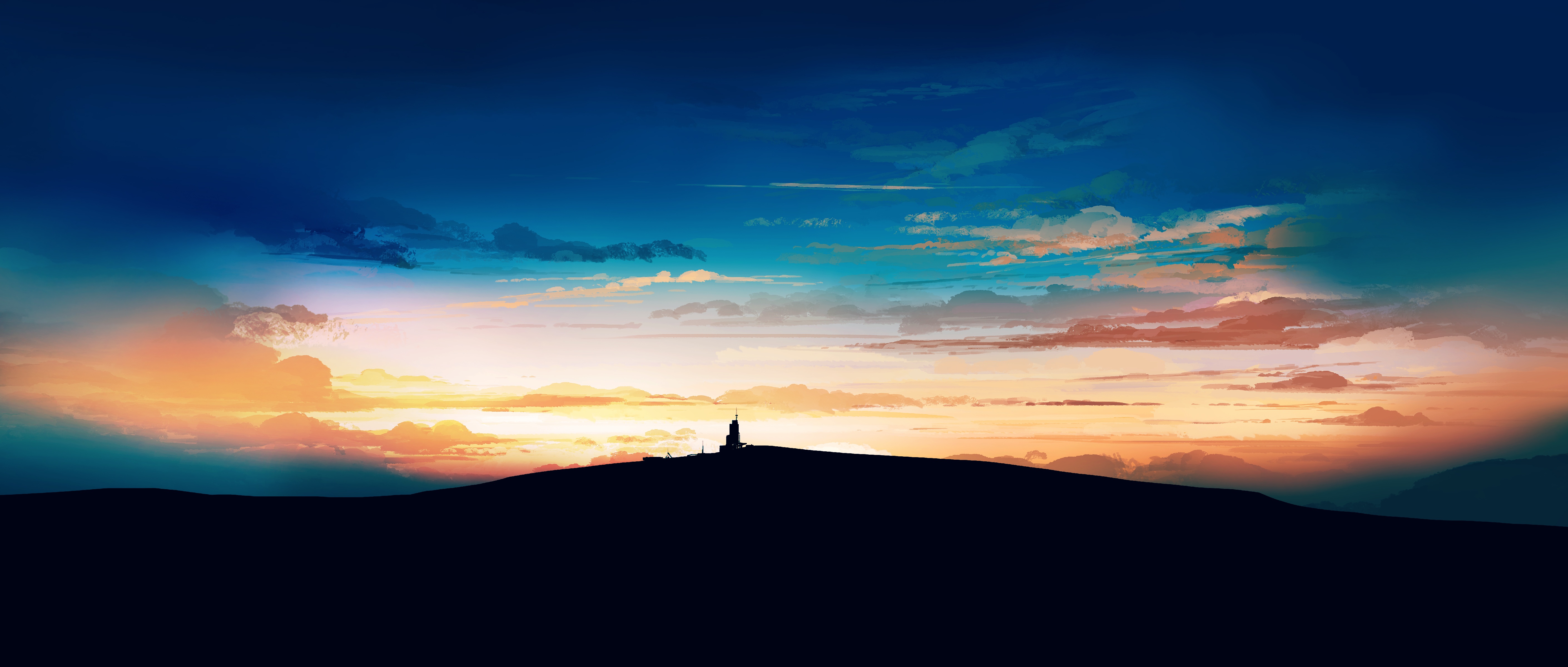 Silhouette on a hill at sunrise HD Wallpaper
