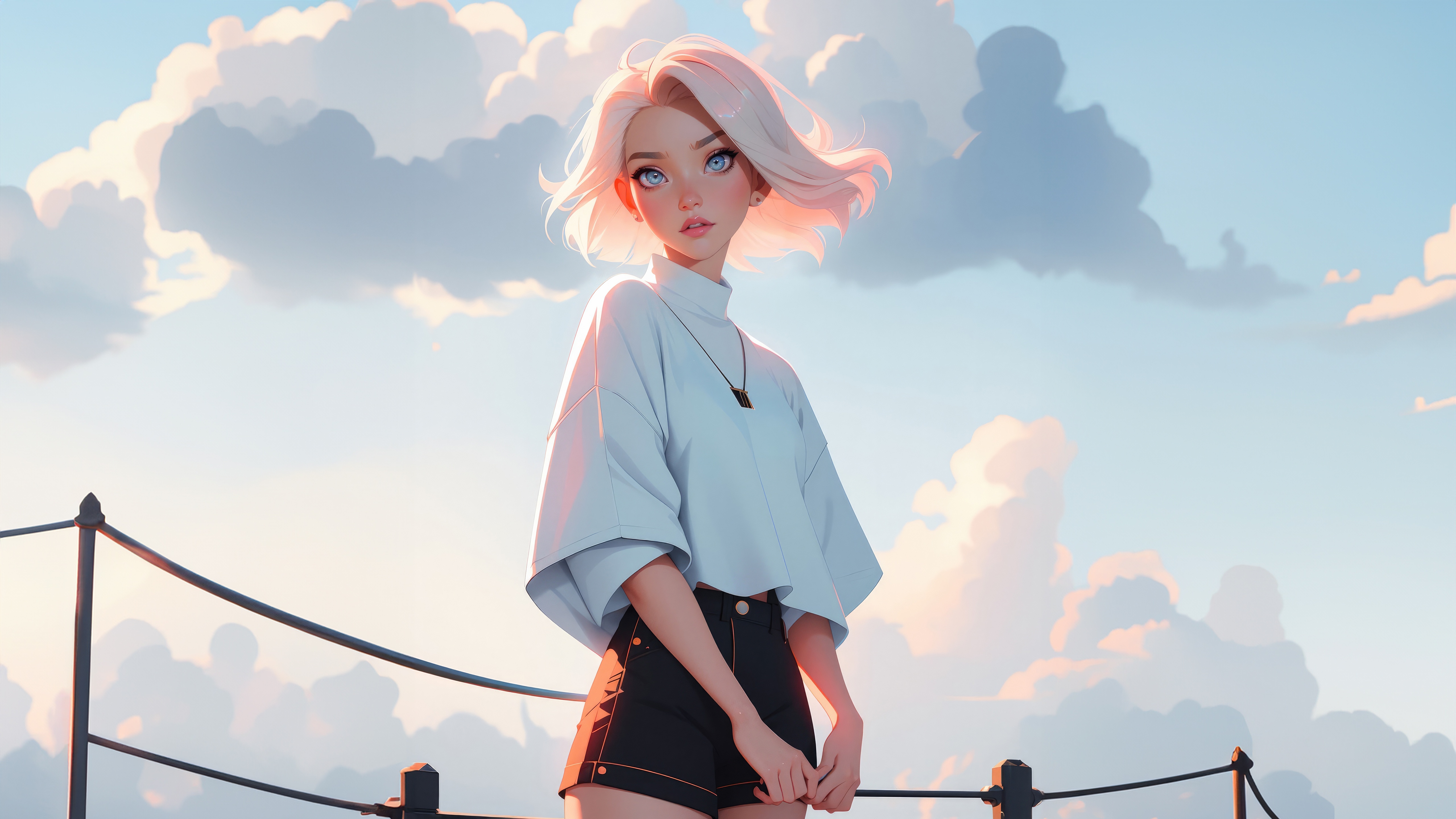 Anime girl with blonde hair and blue eyes HD Wallpaper