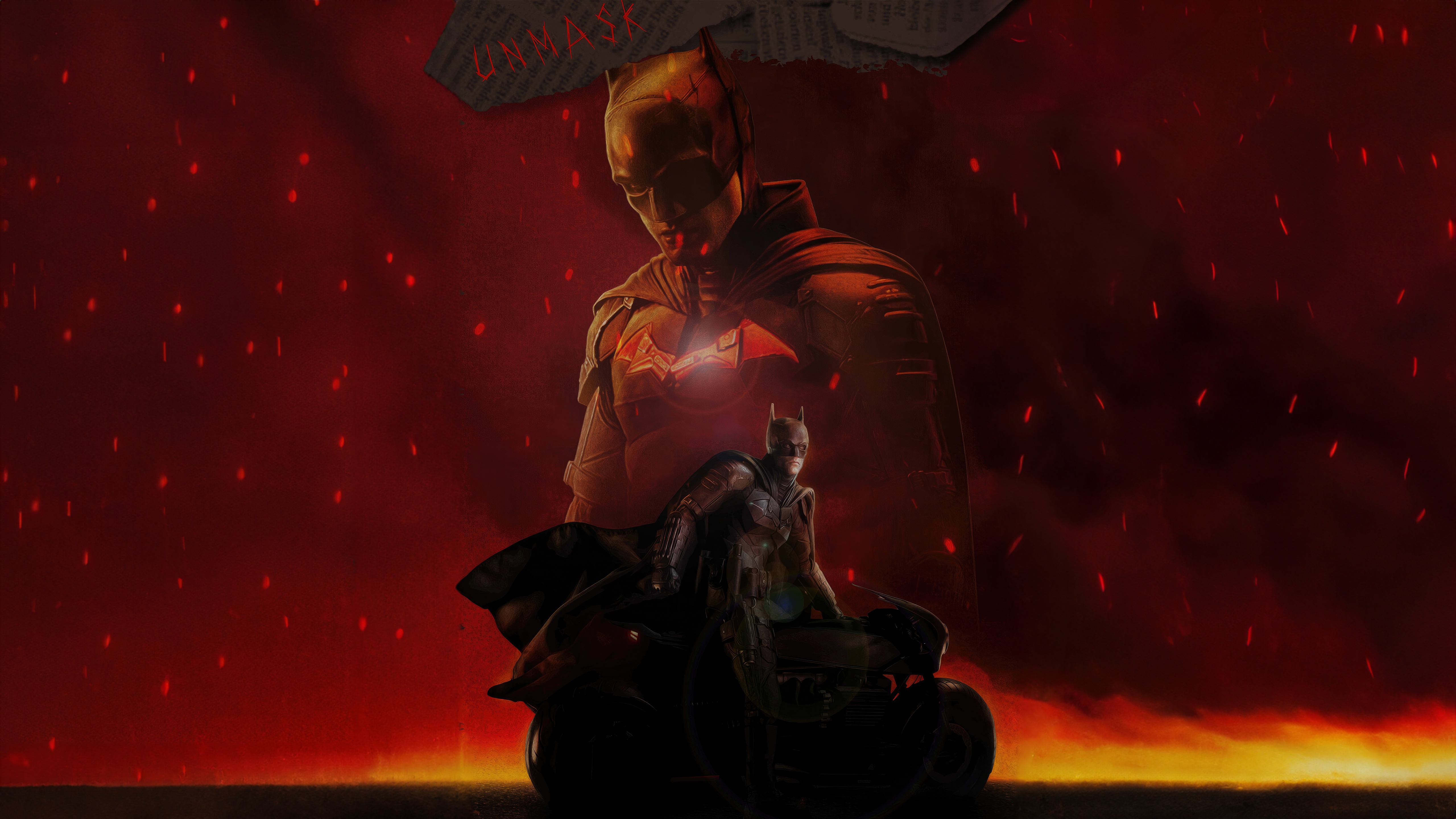 The Batman on Motorcycle with Fiery Background HD Wallpaper