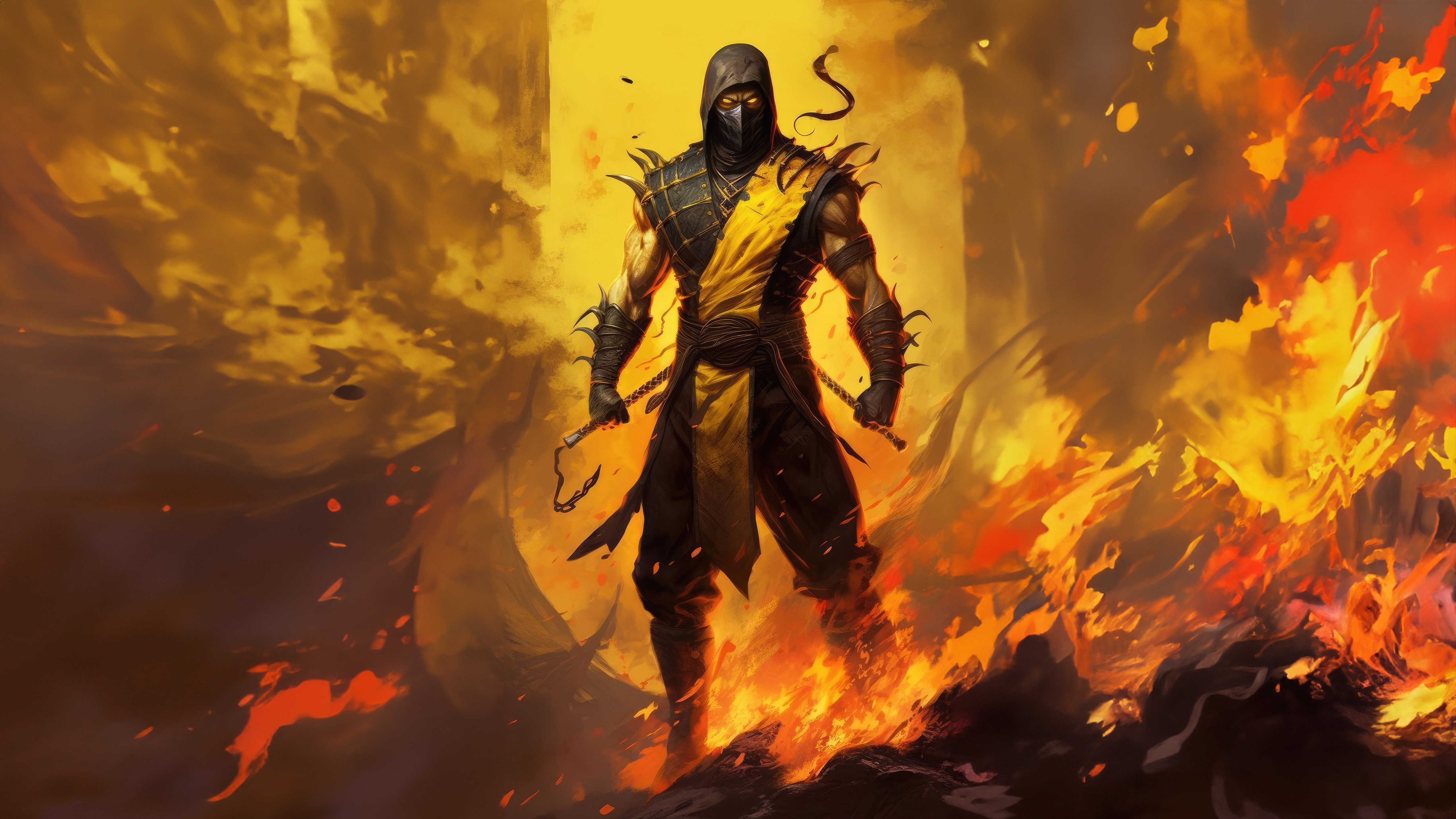Scorpion from Mortal Kombat surrounded by fire HD Wallpaper