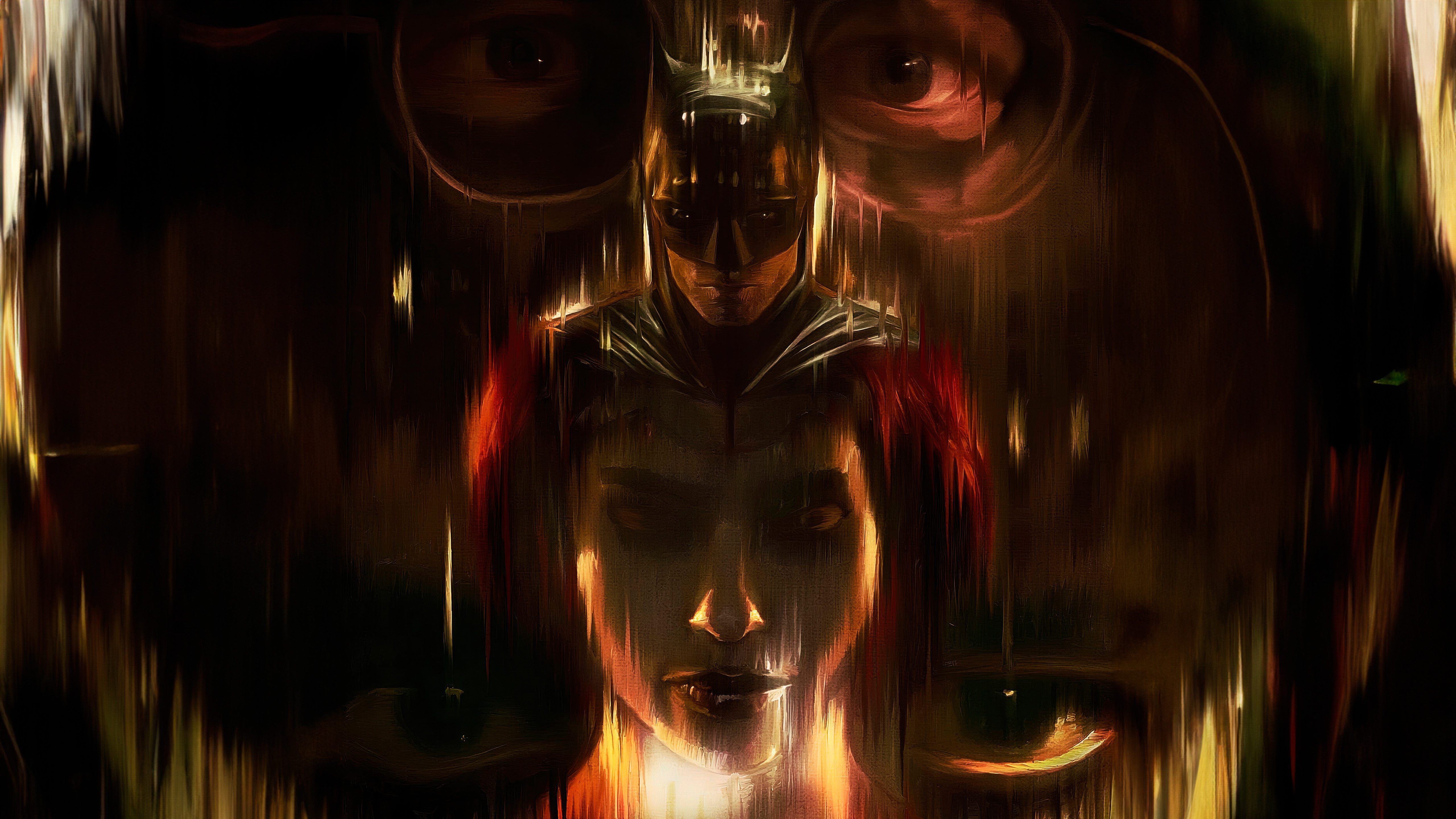 Batman and Harley Quinn in a dark, abstract style HD Wallpaper