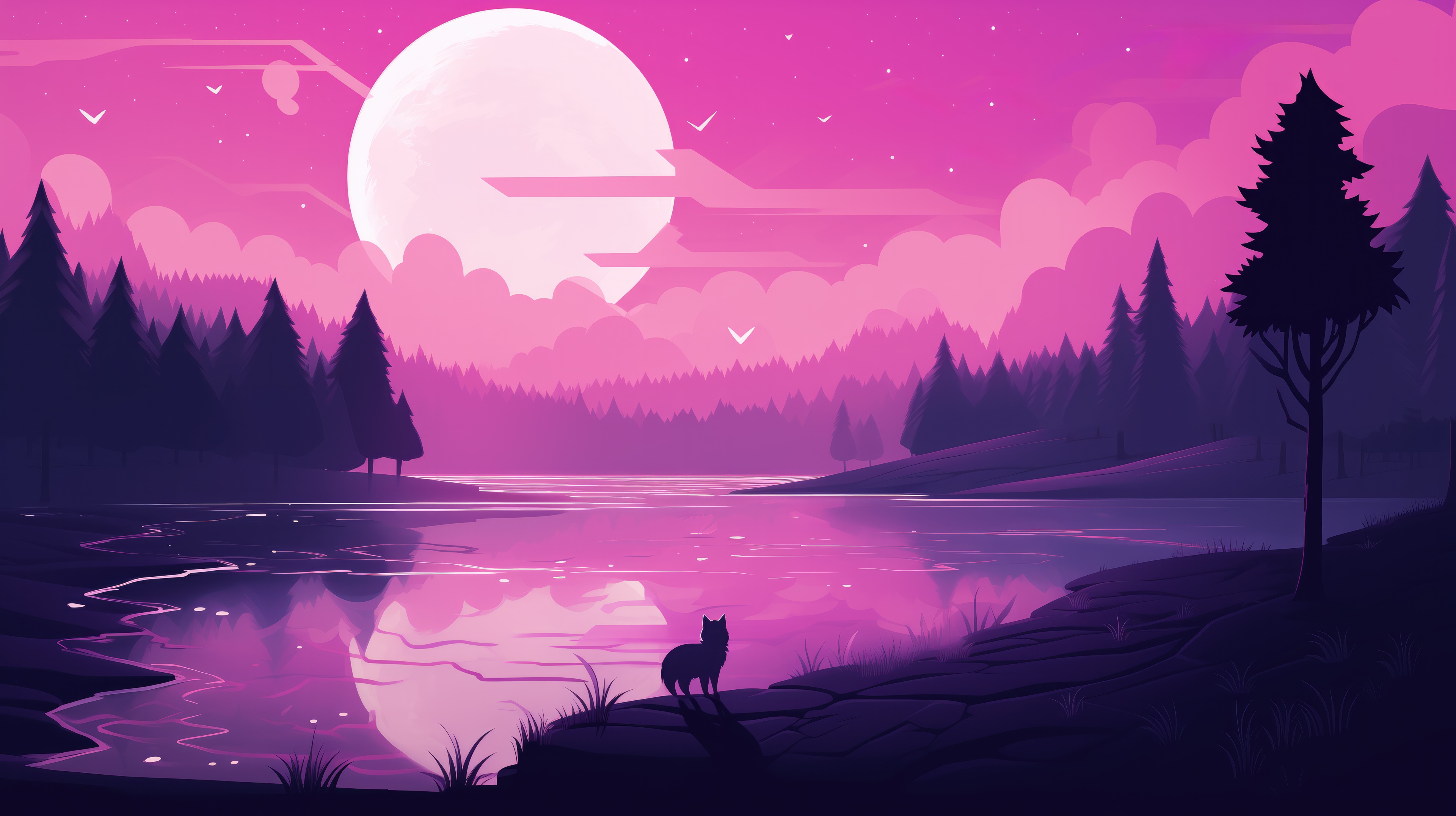 Minimalist Fox by the Lake at Sunset HD Wallpaper
