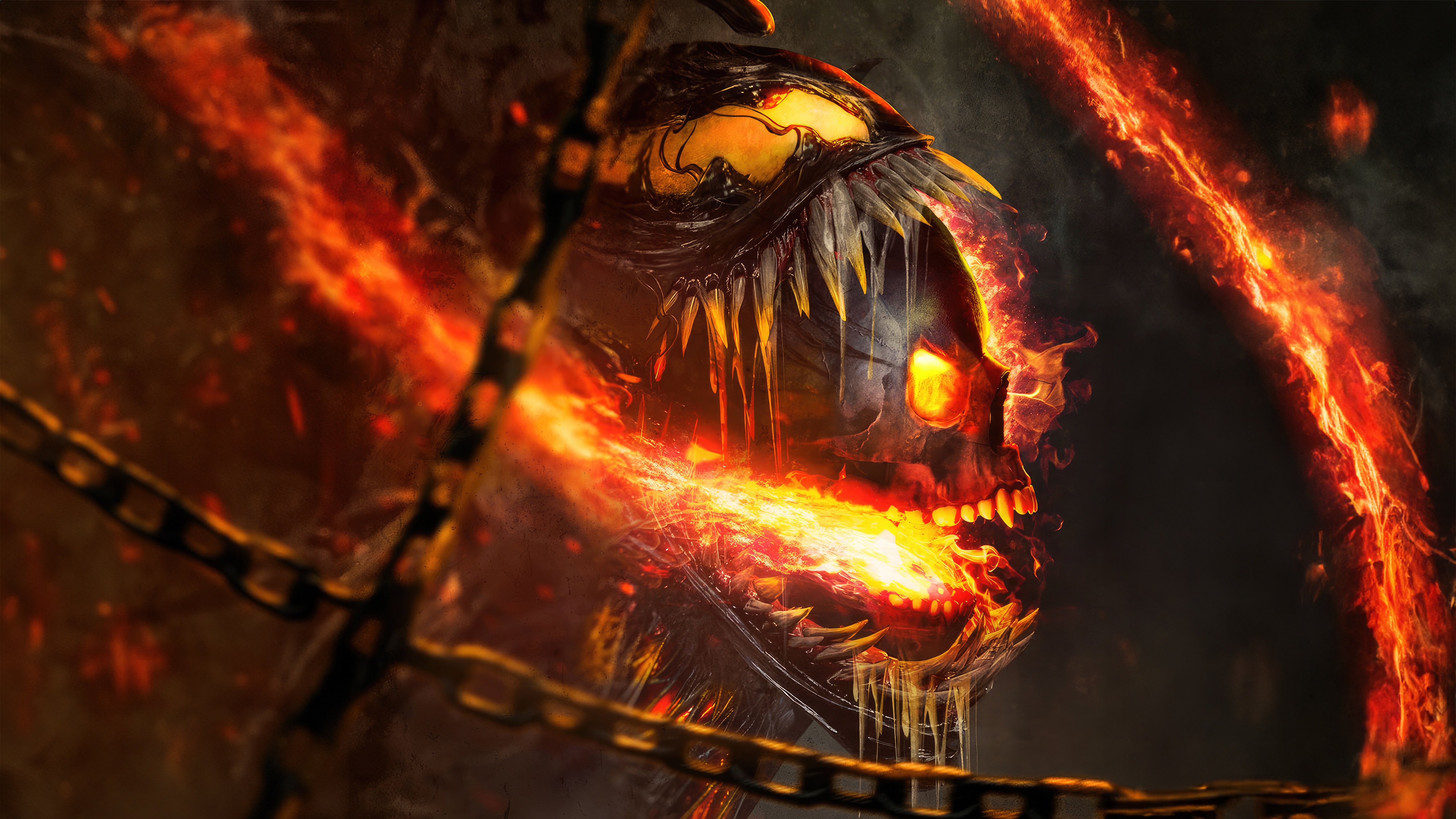 Hellfire Symbiote with Chains and Fire HD Wallpaper