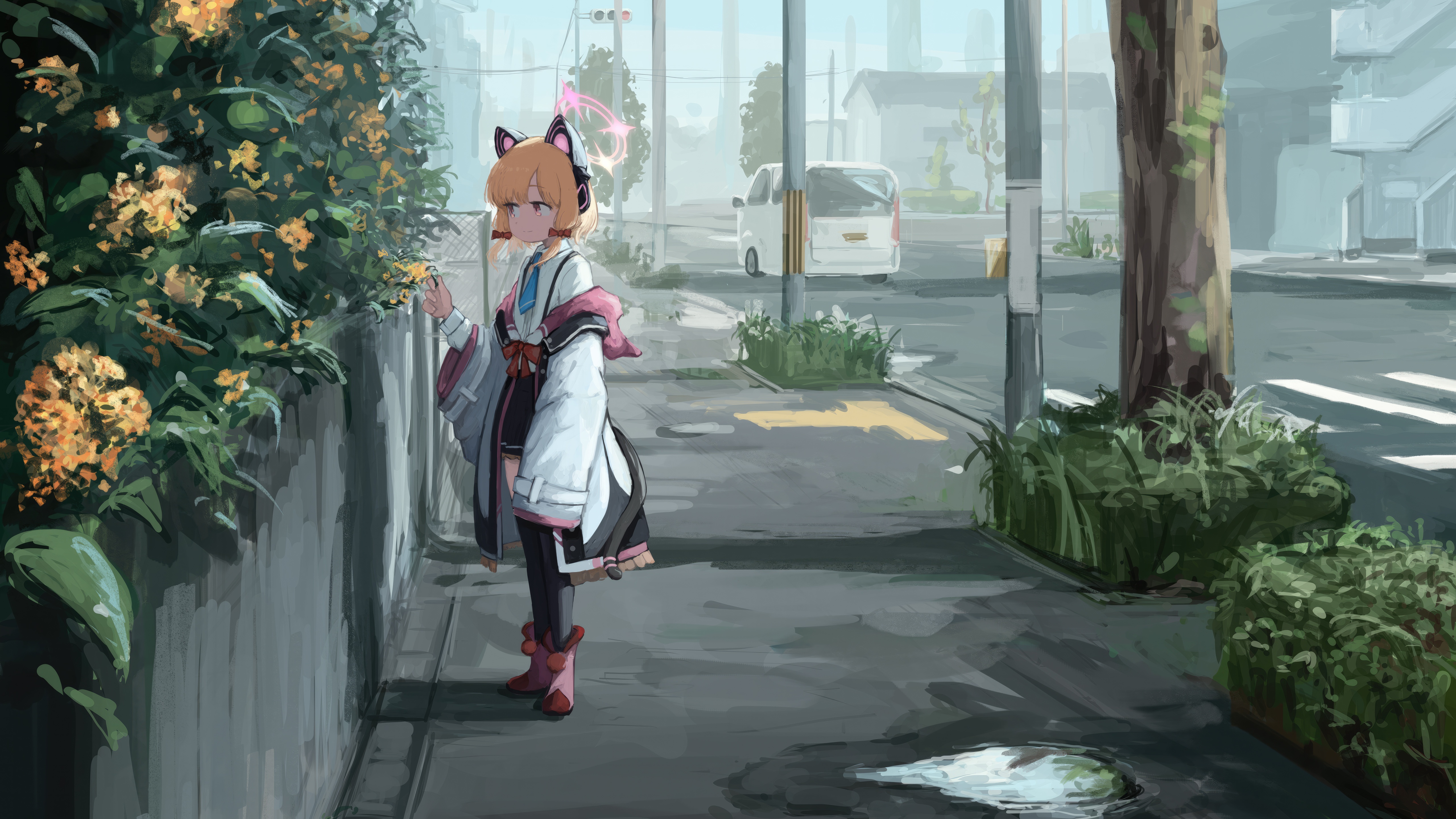 Saiba Momoi from Blue Archive on a Street HD Wallpaper