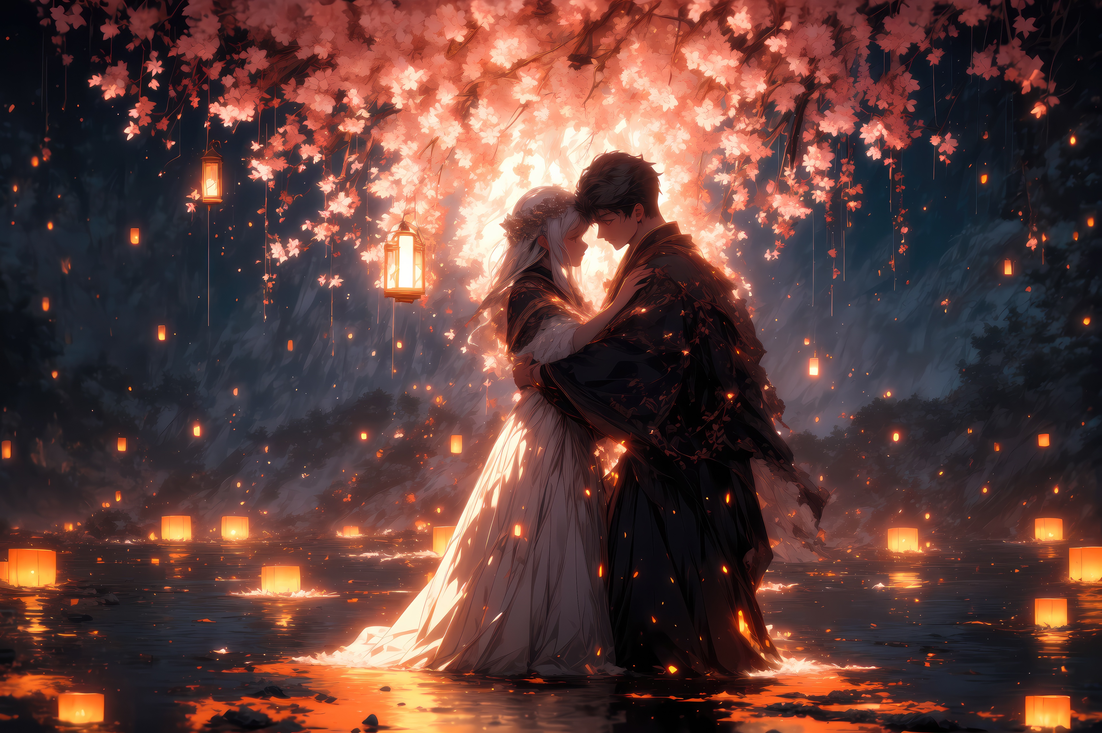The Cherry Blossom Lovers HD Wallpaper