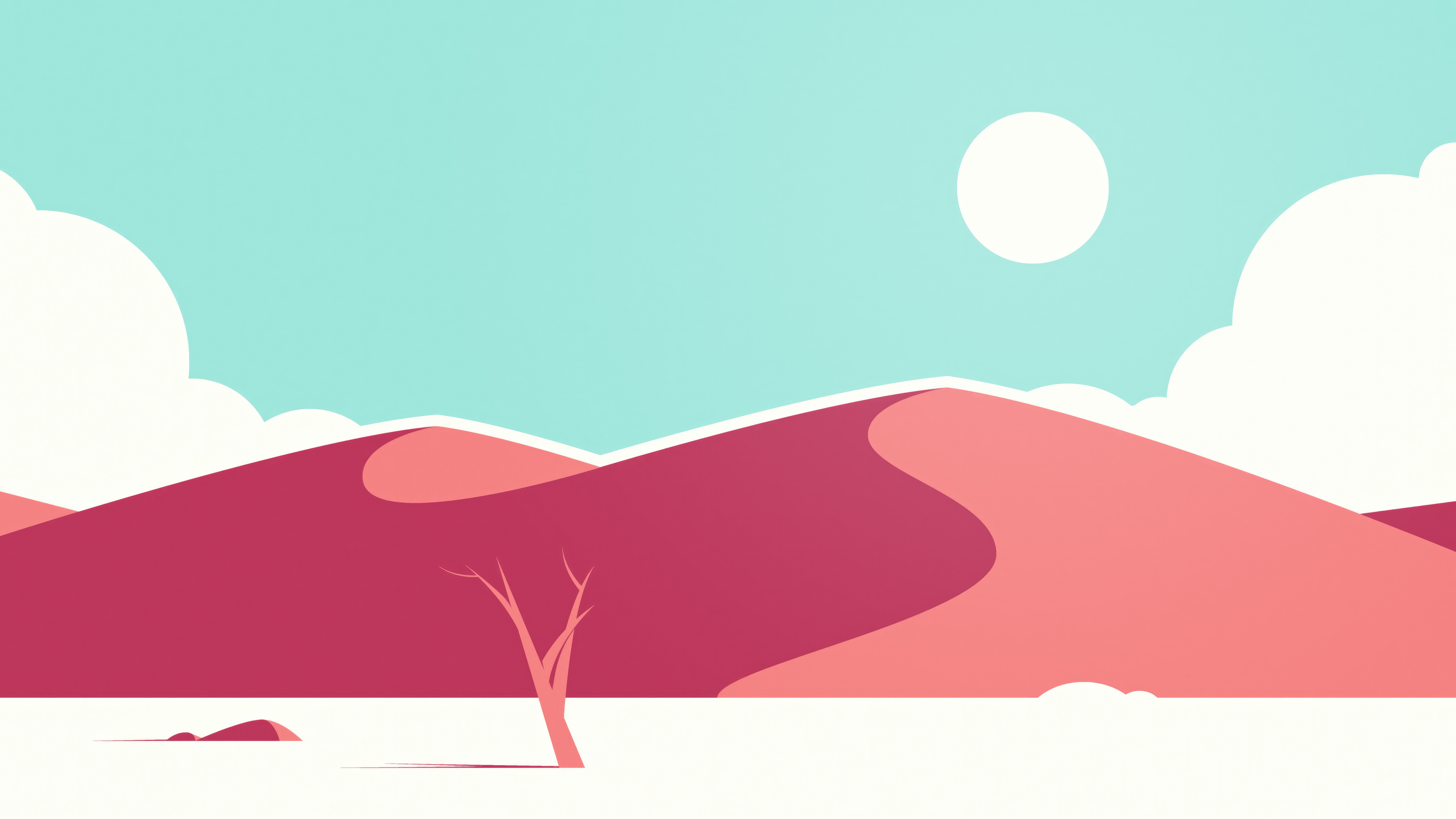 Minimalist desert landscape with dunes and a tree HD Wallpaper