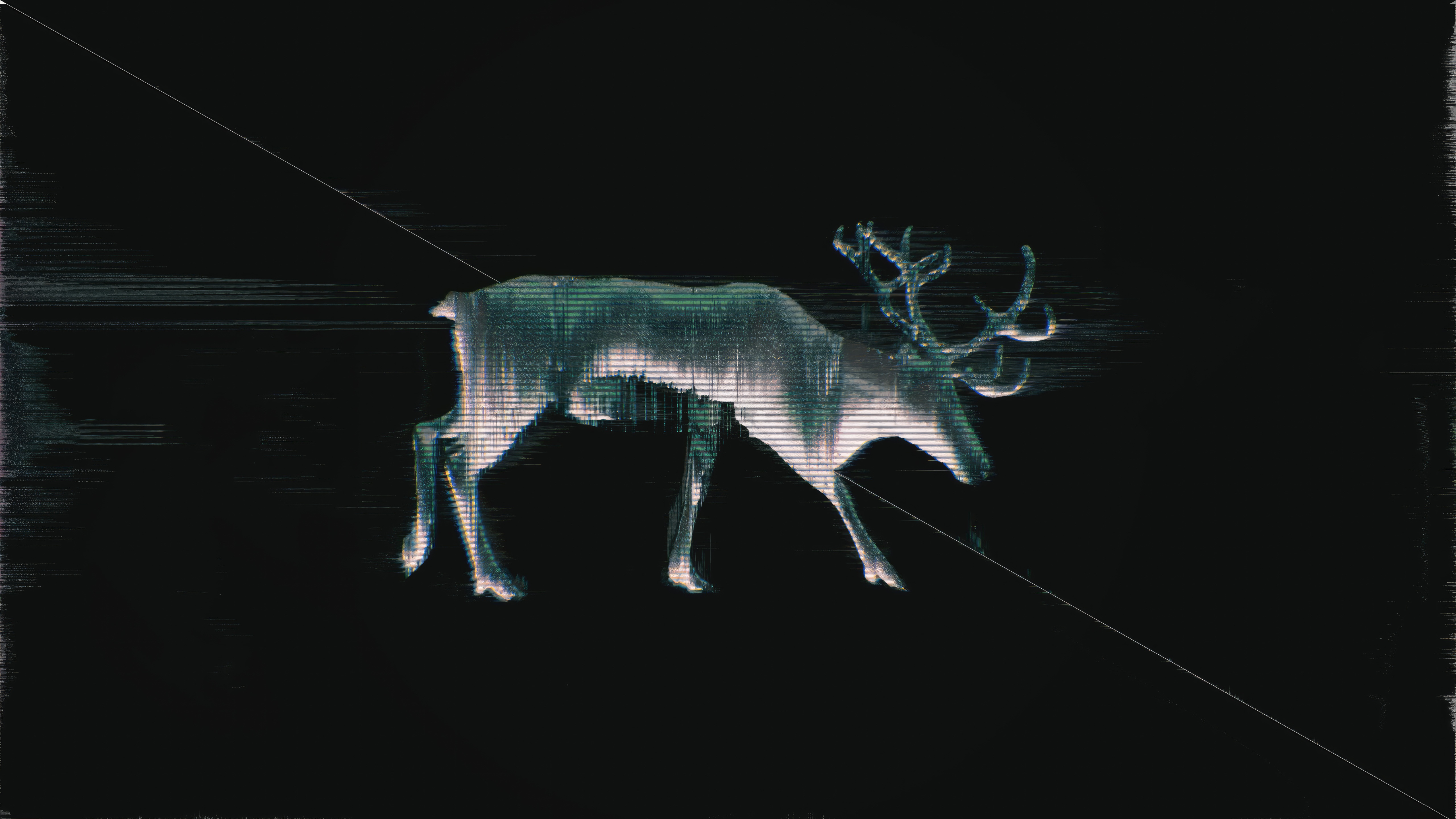 Glitchy Reindeer on Black Background HD Wallpaper