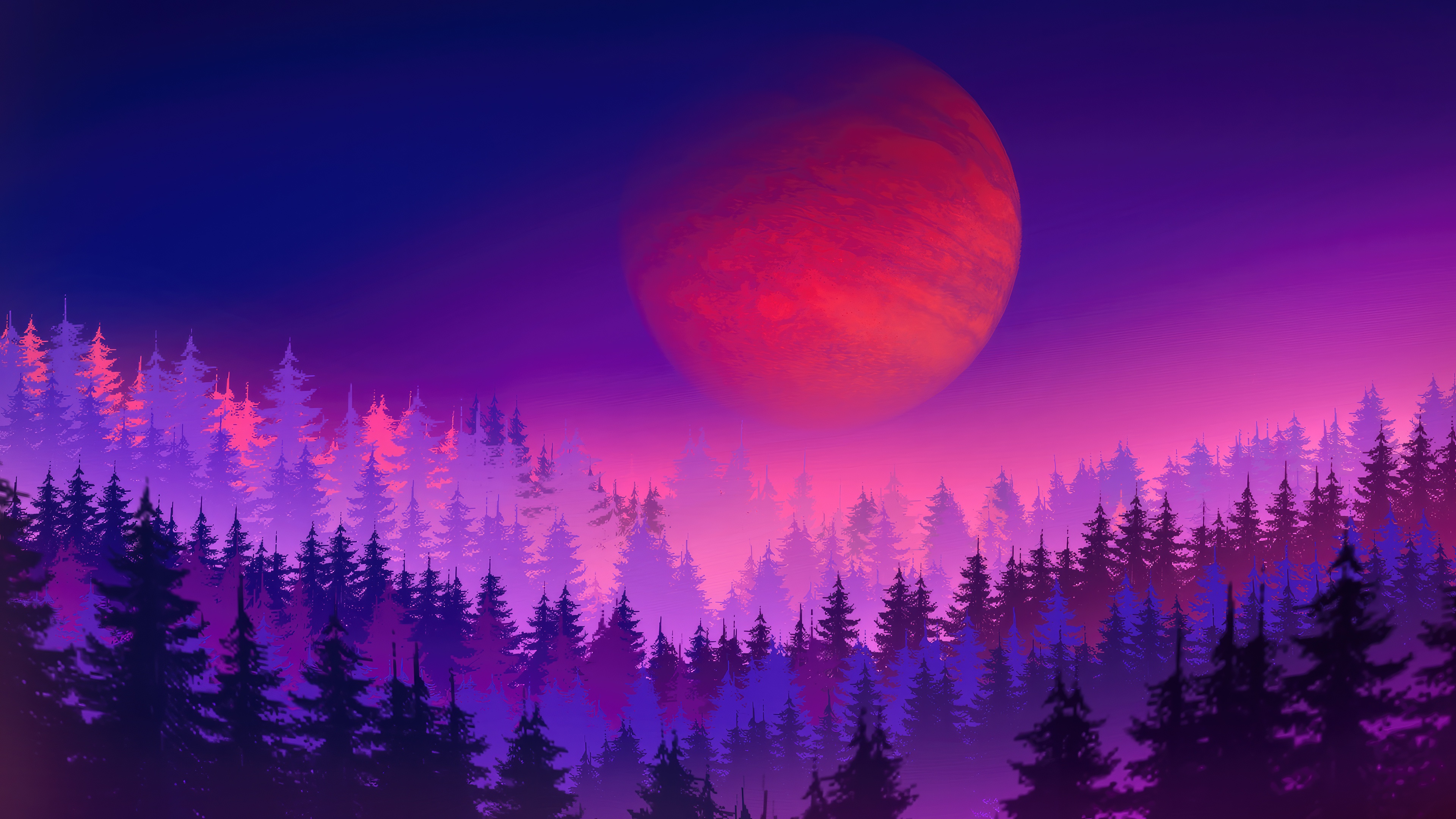 Planet over a forest at dusk HD Wallpaper