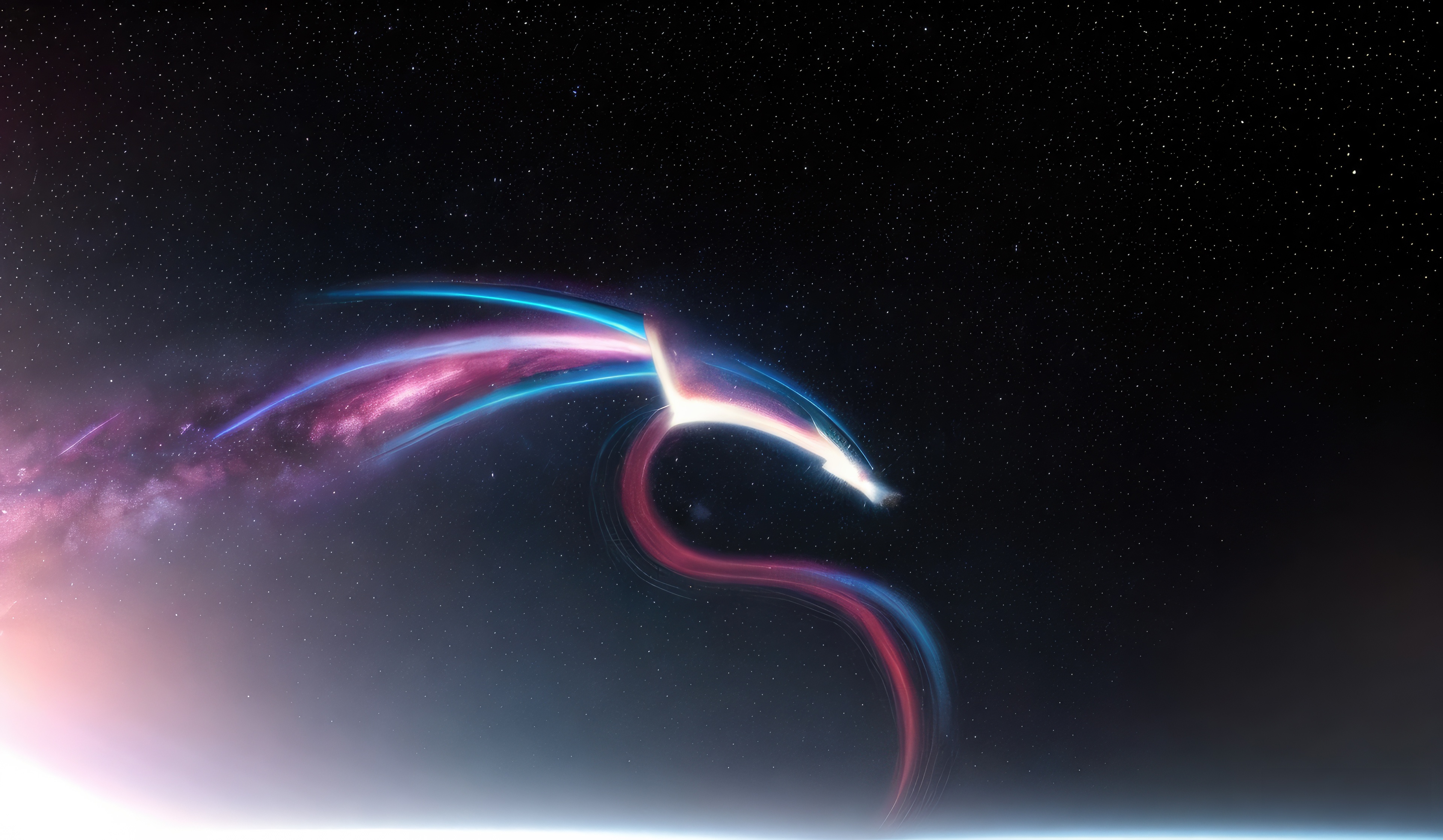 Kali Linux Distro in Space with Light Trails HD Wallpaper