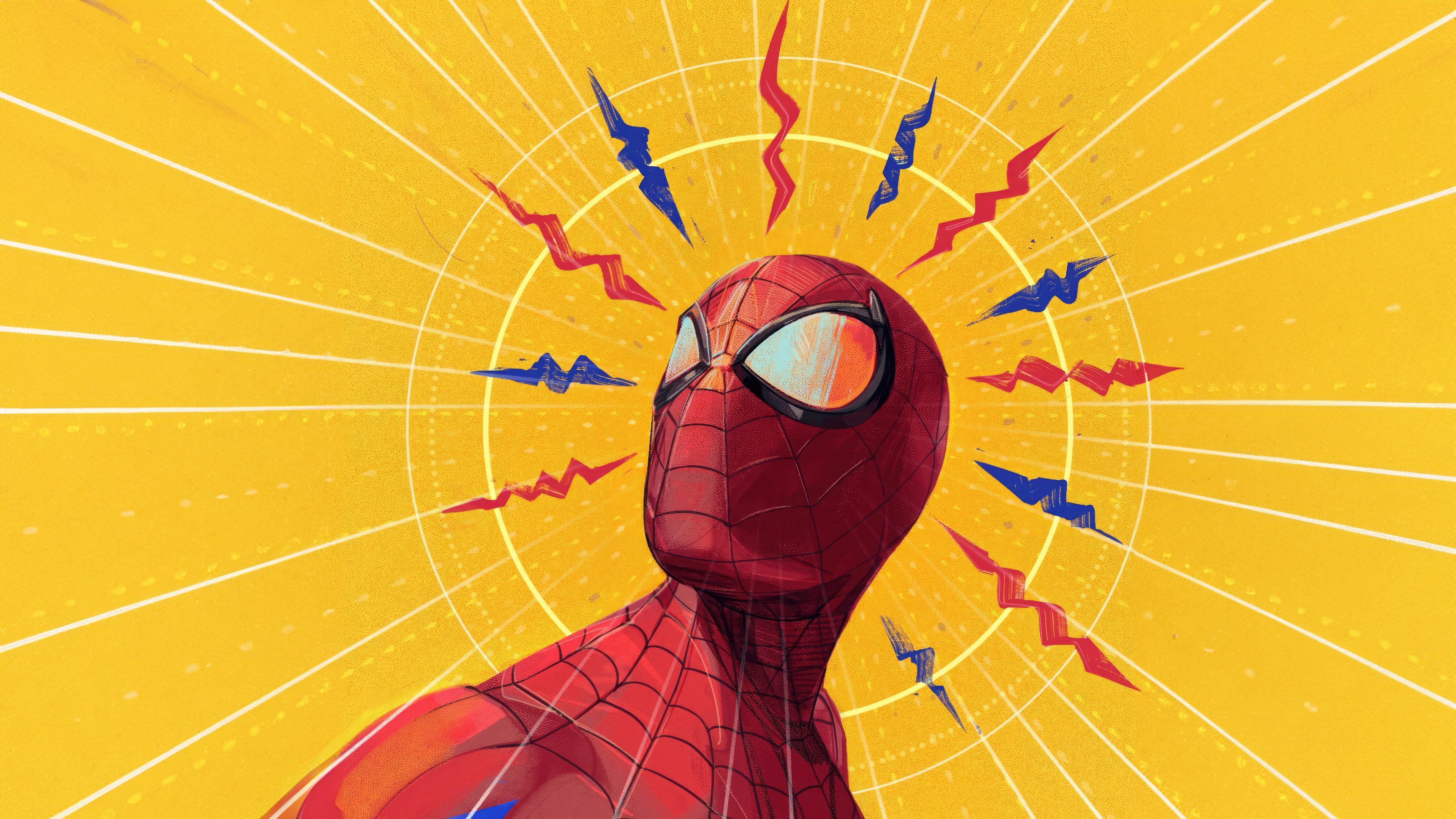 Spider-Man with a radiating yellow background HD Wallpaper