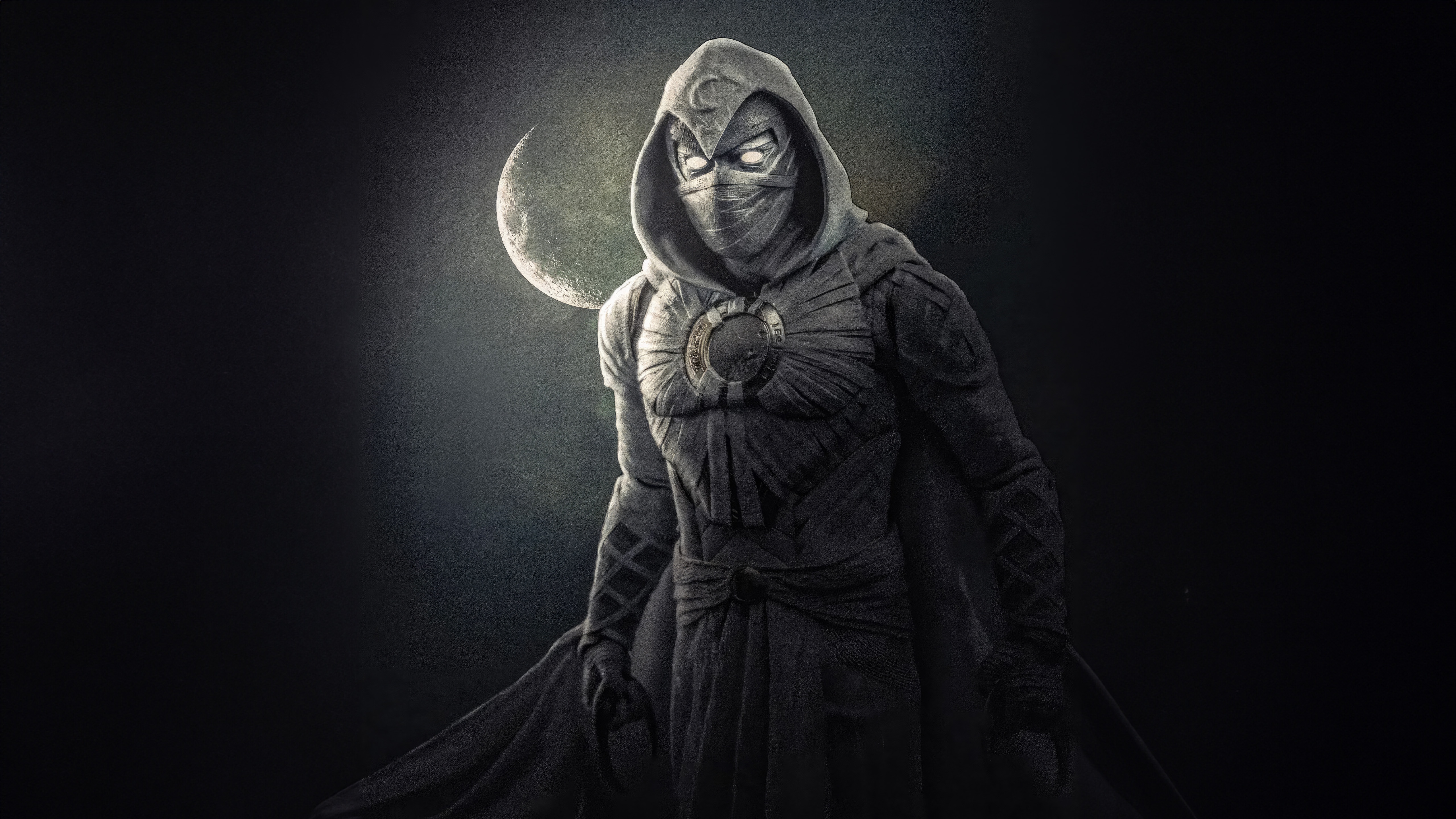 Moon Knight in front of a crescent moon HD Wallpaper