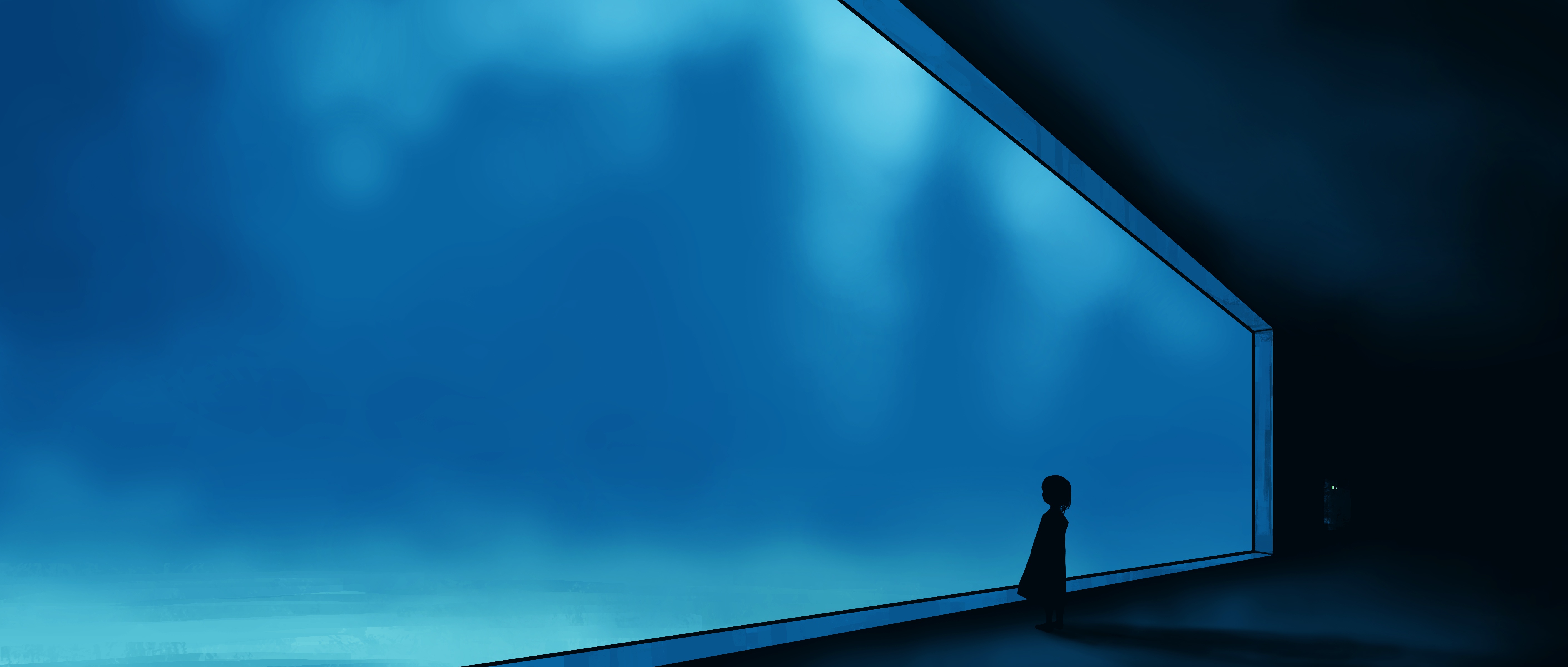 Anime girl in a dark, blue world HD Wallpaper