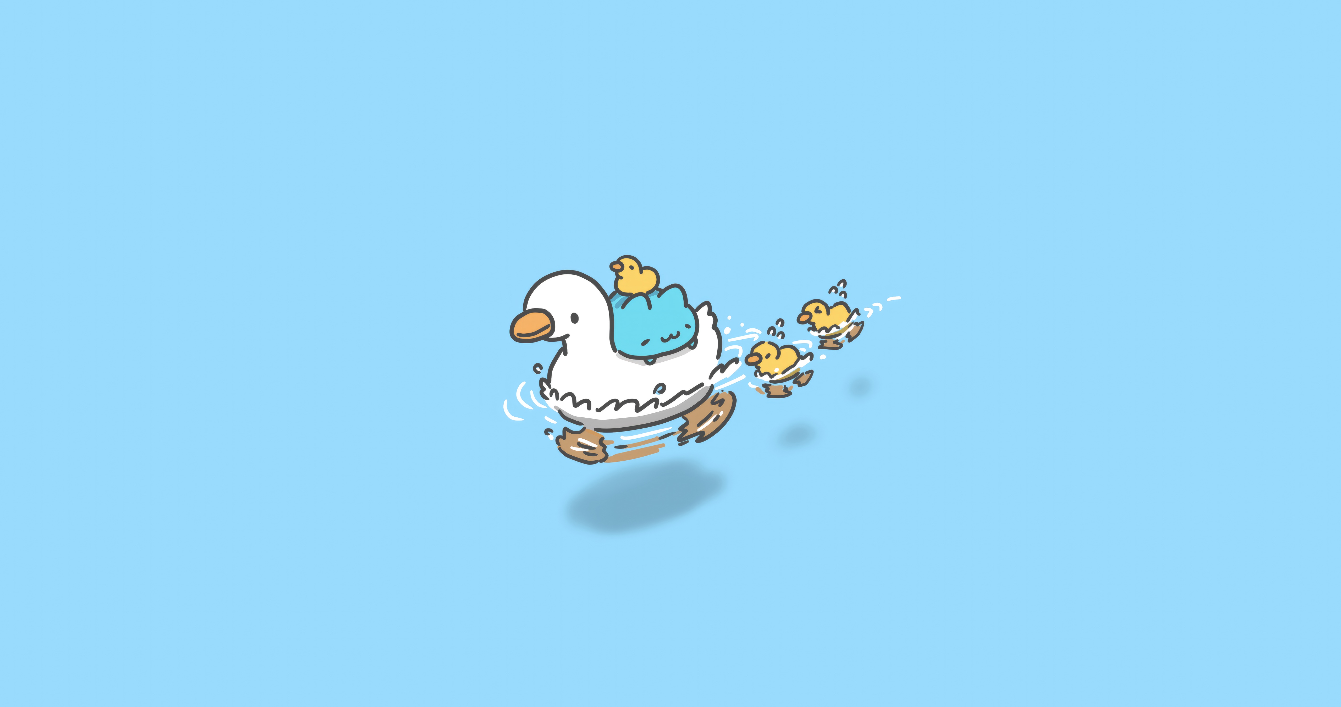 A mother duck and her ducklings swimming HD Wallpaper