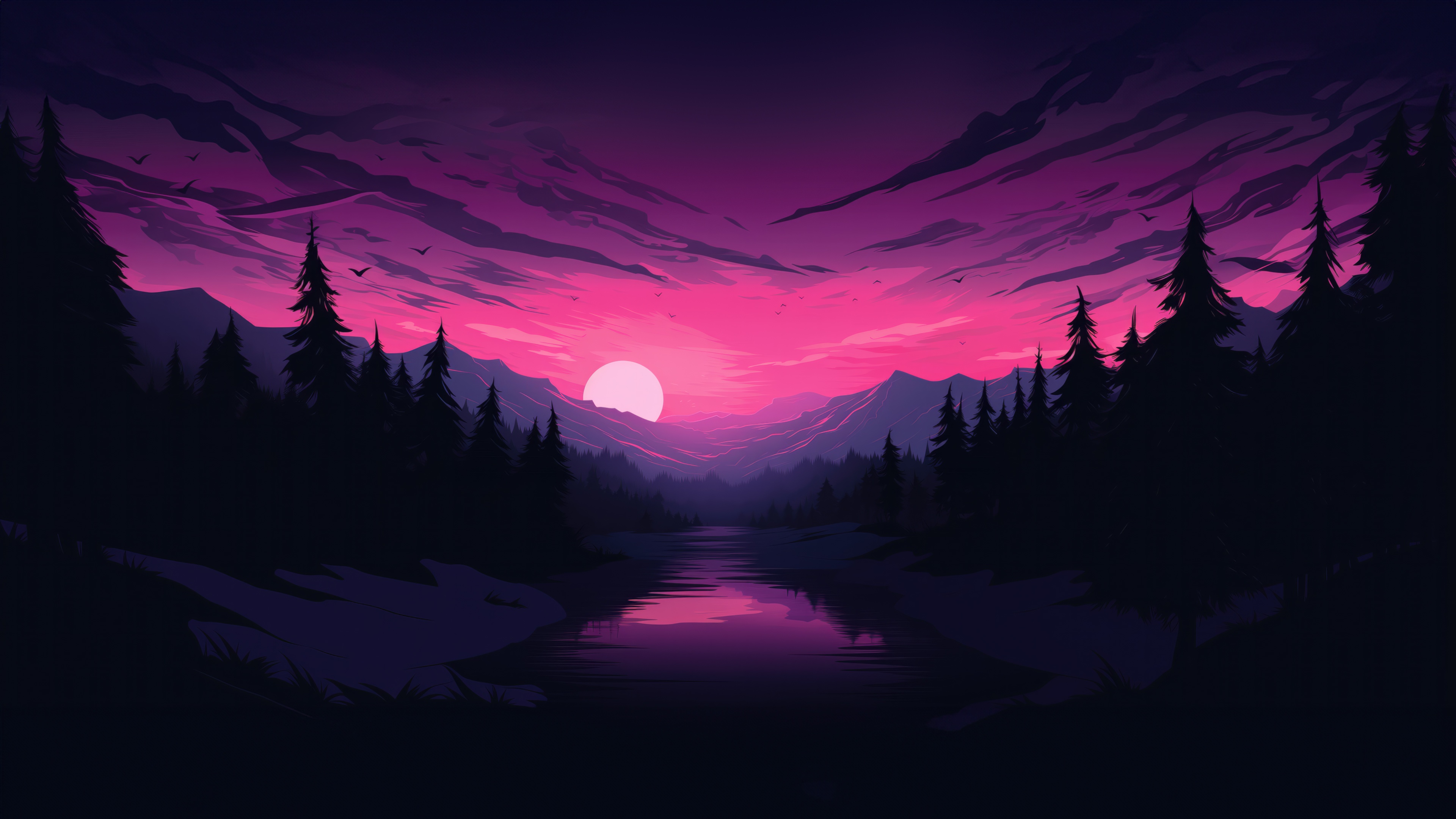 Synthwave Style Morning In Snowy Mountains HD Wallpaper