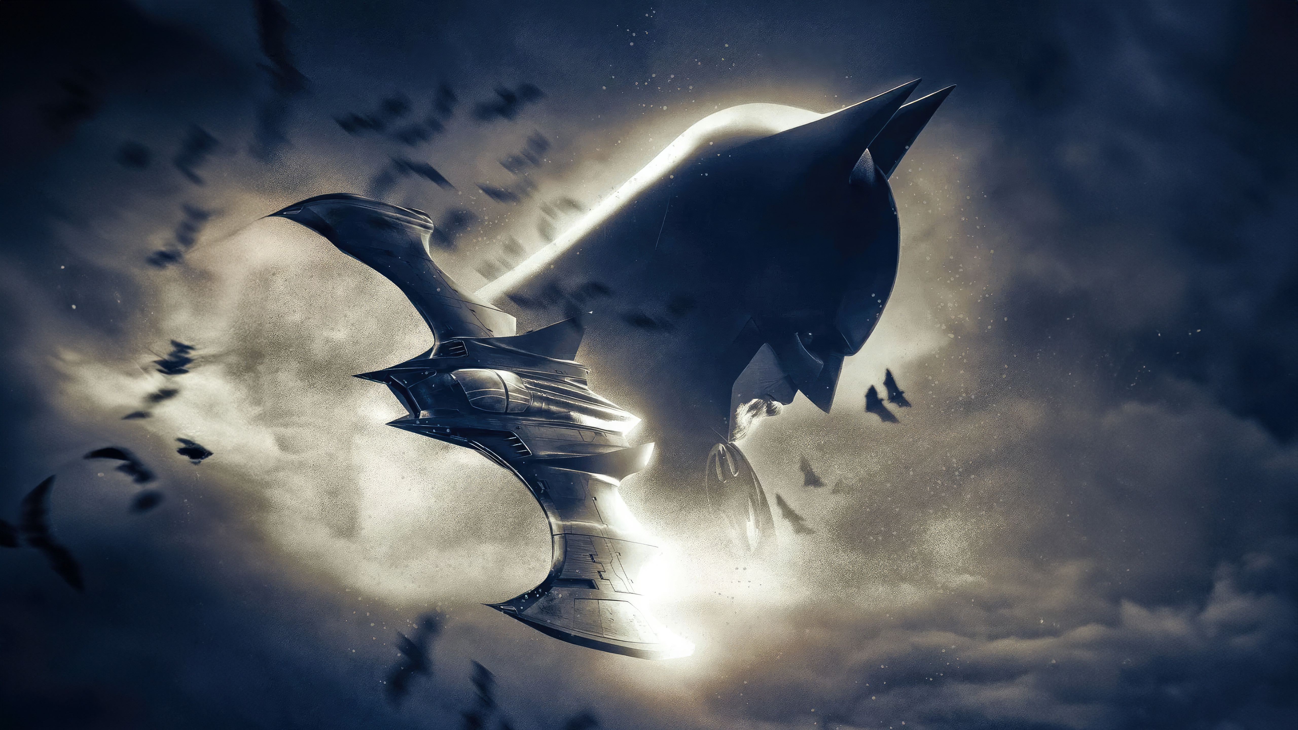 Batman on the Batpod in a swarm of bats HD Wallpaper
