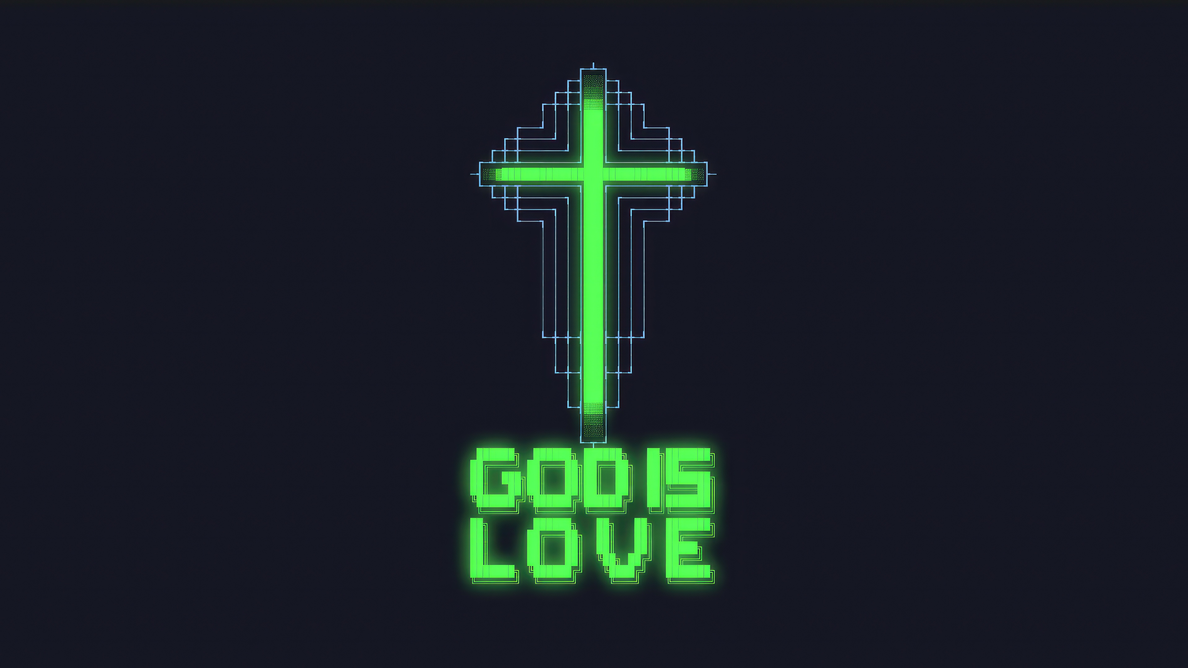Pixelated Green Cross and "GOD IS LOVE" Text HD Wallpaper