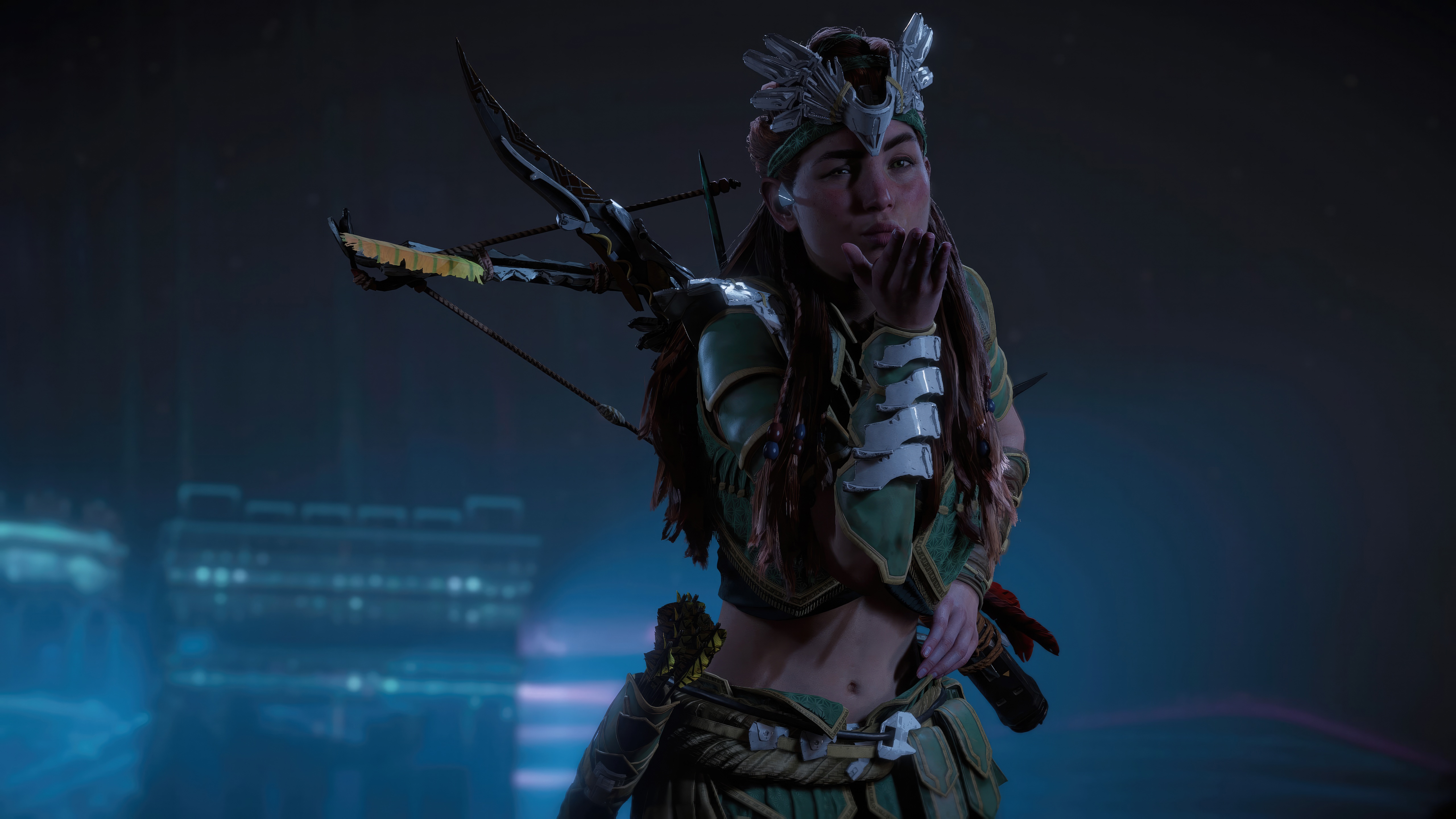Aloy from Horizon Forbidden West blowing a kiss HD Wallpaper