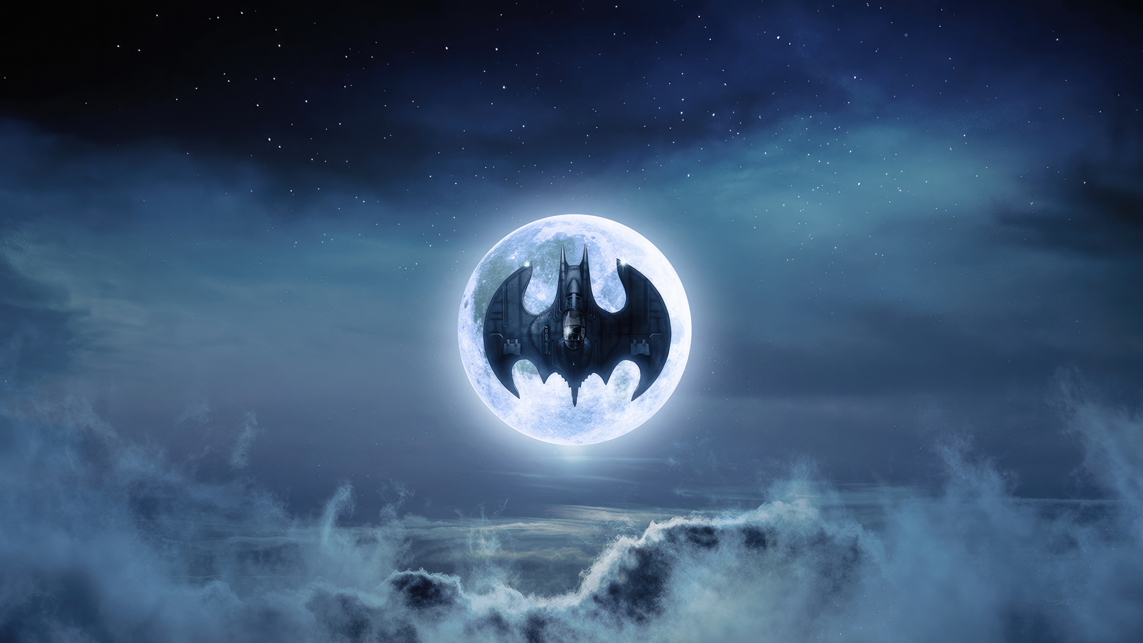 Batman logo on a full moon at night HD Wallpaper