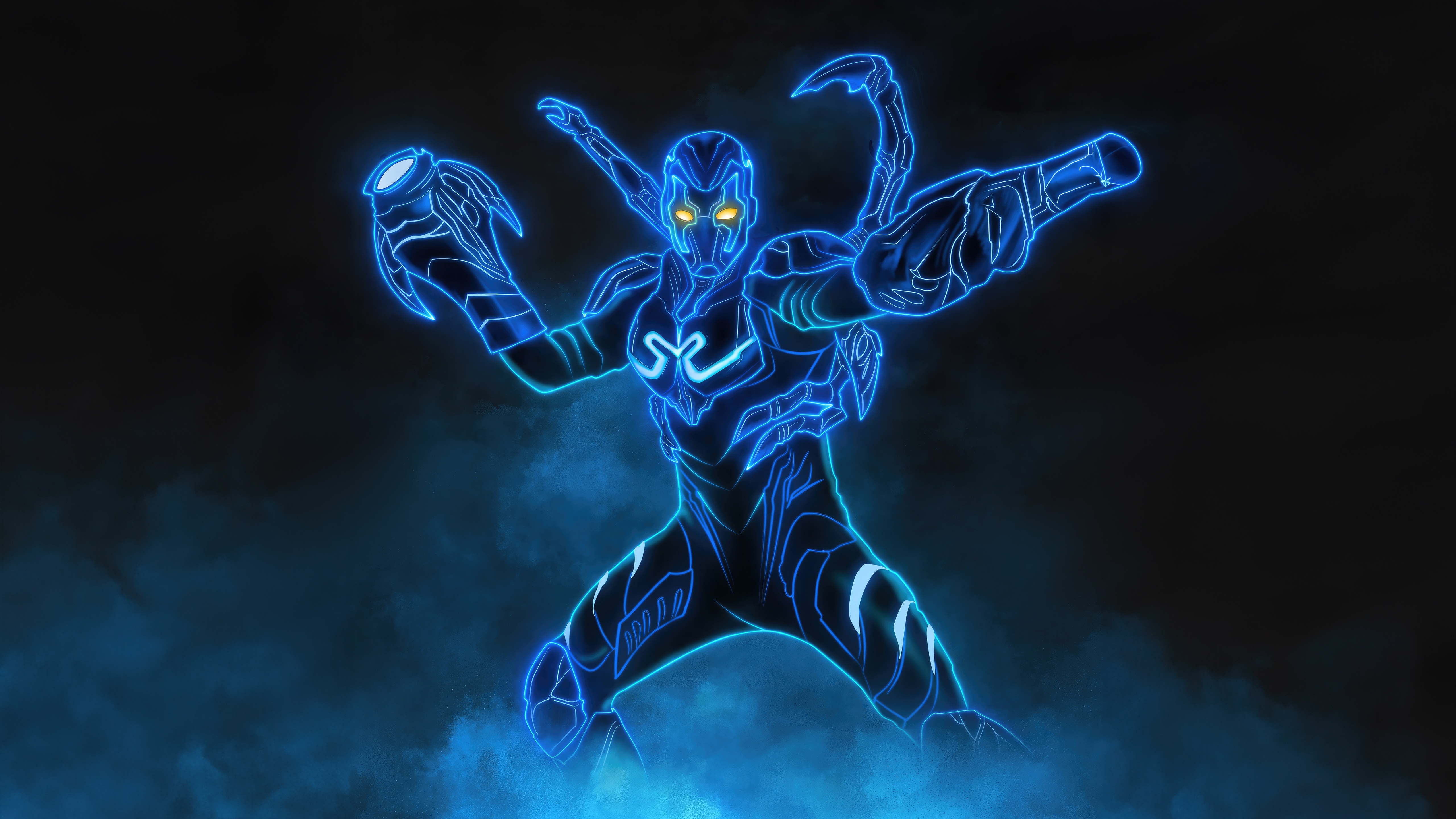 Blue Beetle in blue neon outline with smoke HD Wallpaper