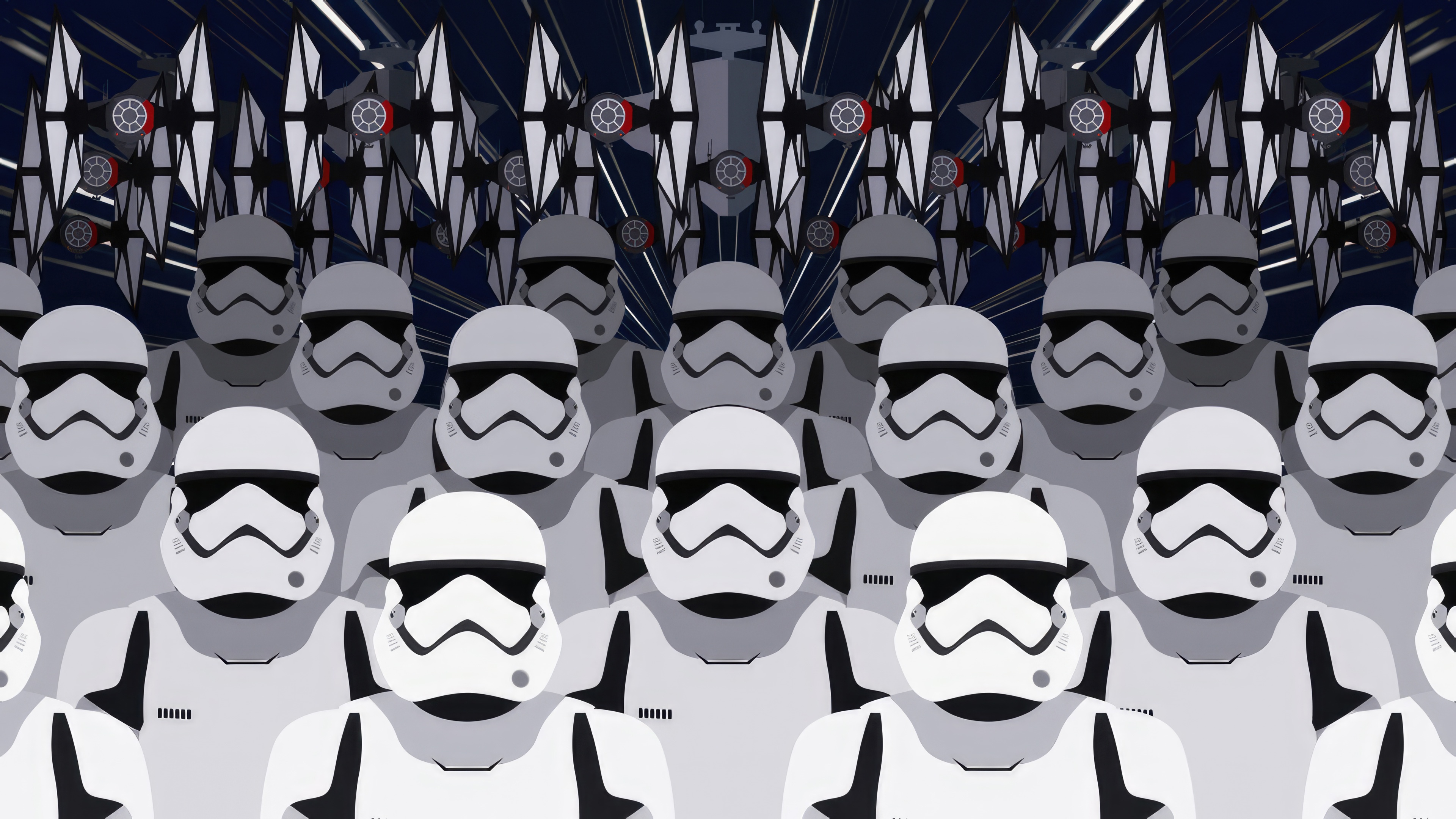 Stormtroopers and TIE Fighters in formation HD Wallpaper