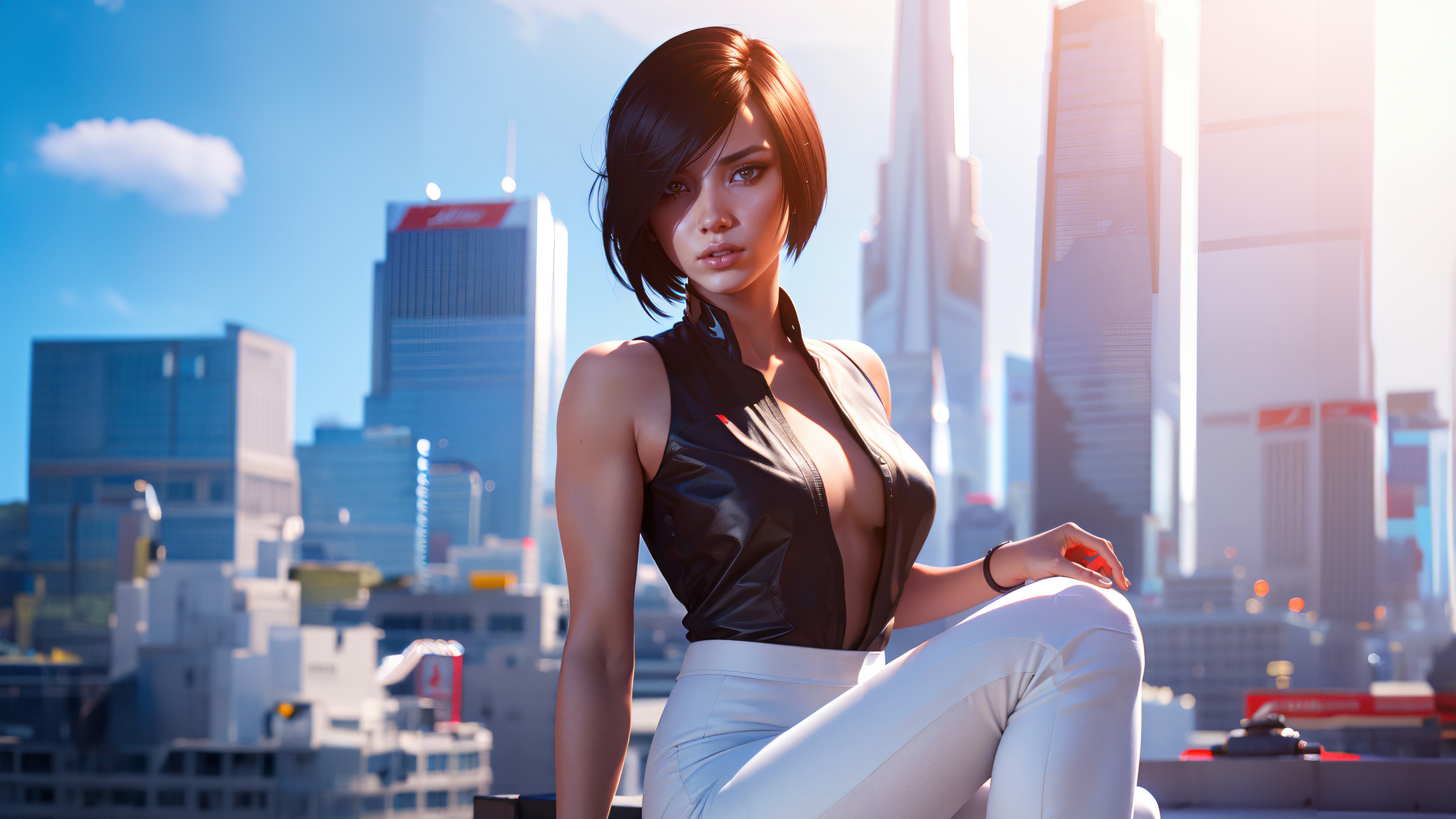 Faith Connors from Mirrors Edge Catalyst on a rooftop HD Wallpaper