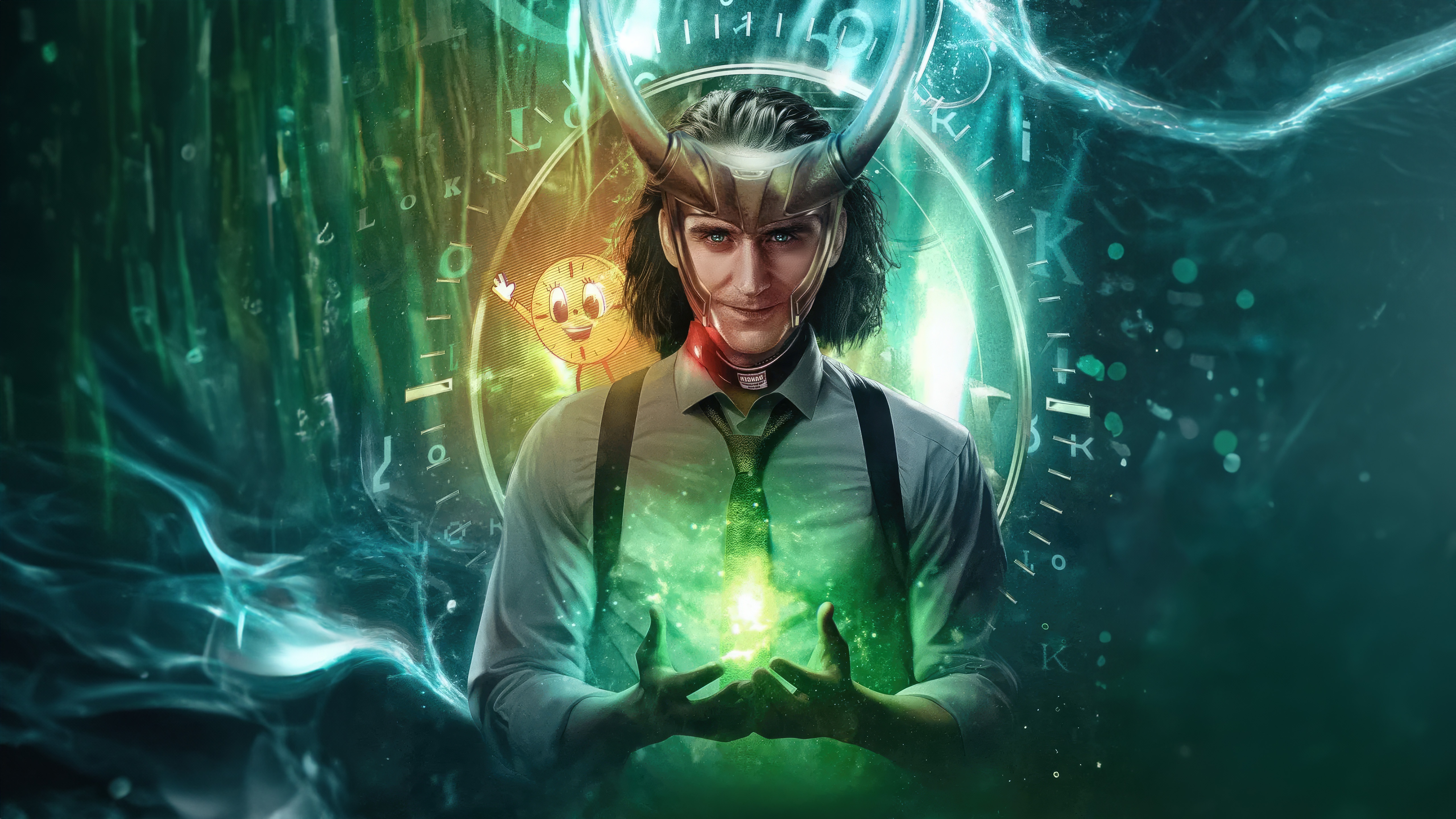 Loki with a clock and magical energy HD Wallpaper