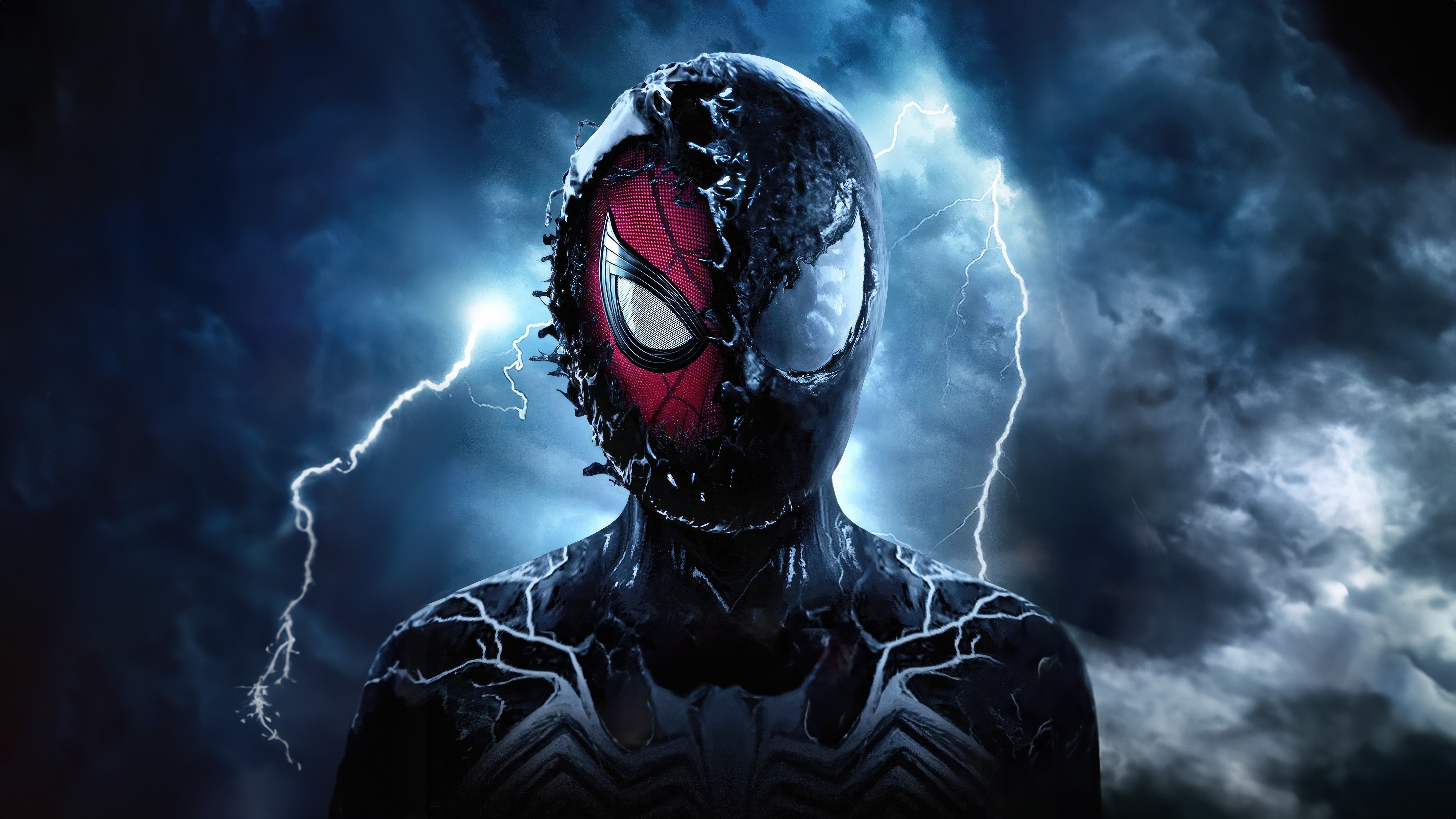 Spider-Man Merged with Venom in Stormy Sky HD Wallpaper