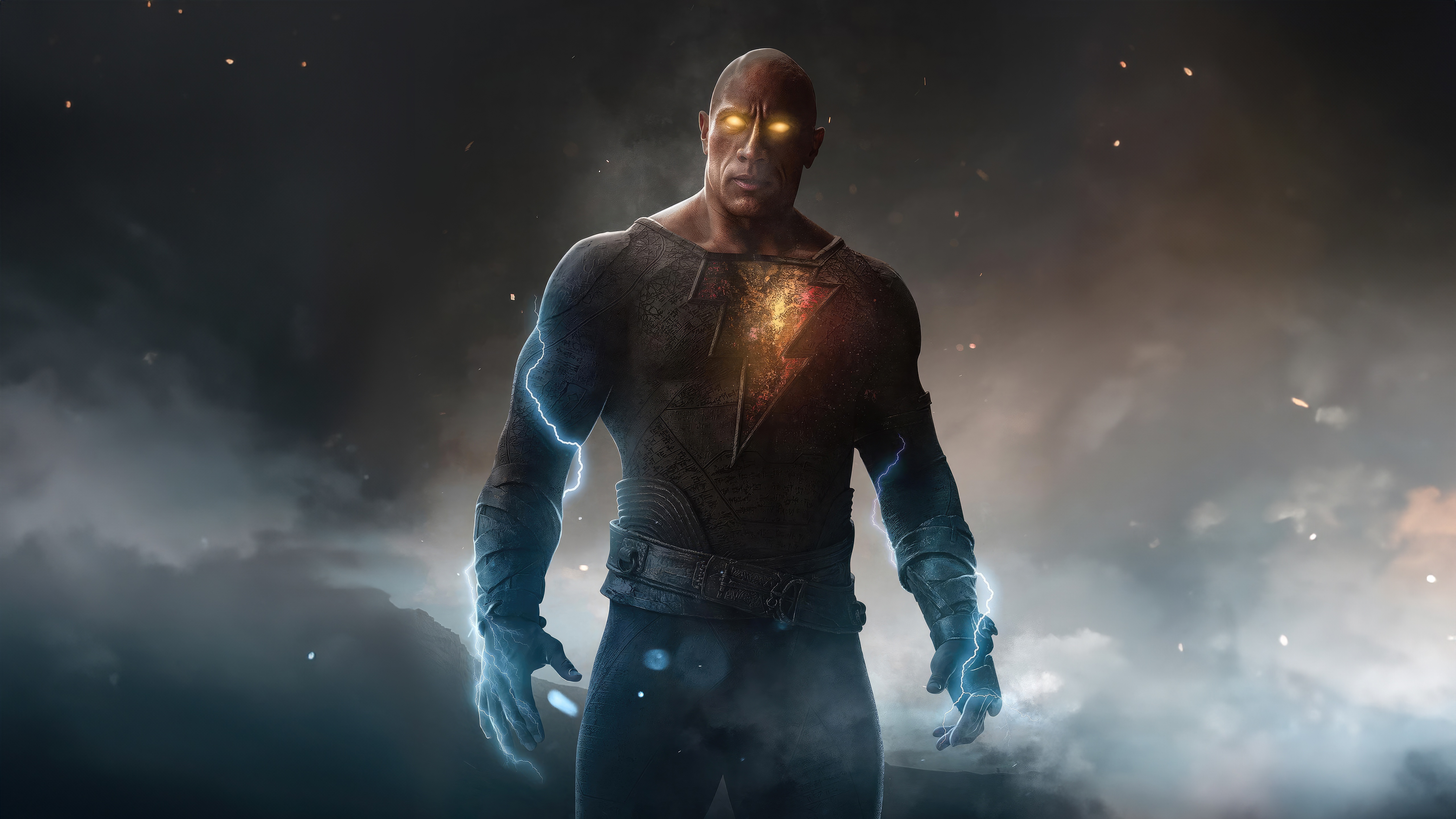 Black Adam with glowing eyes and lightning HD Wallpaper